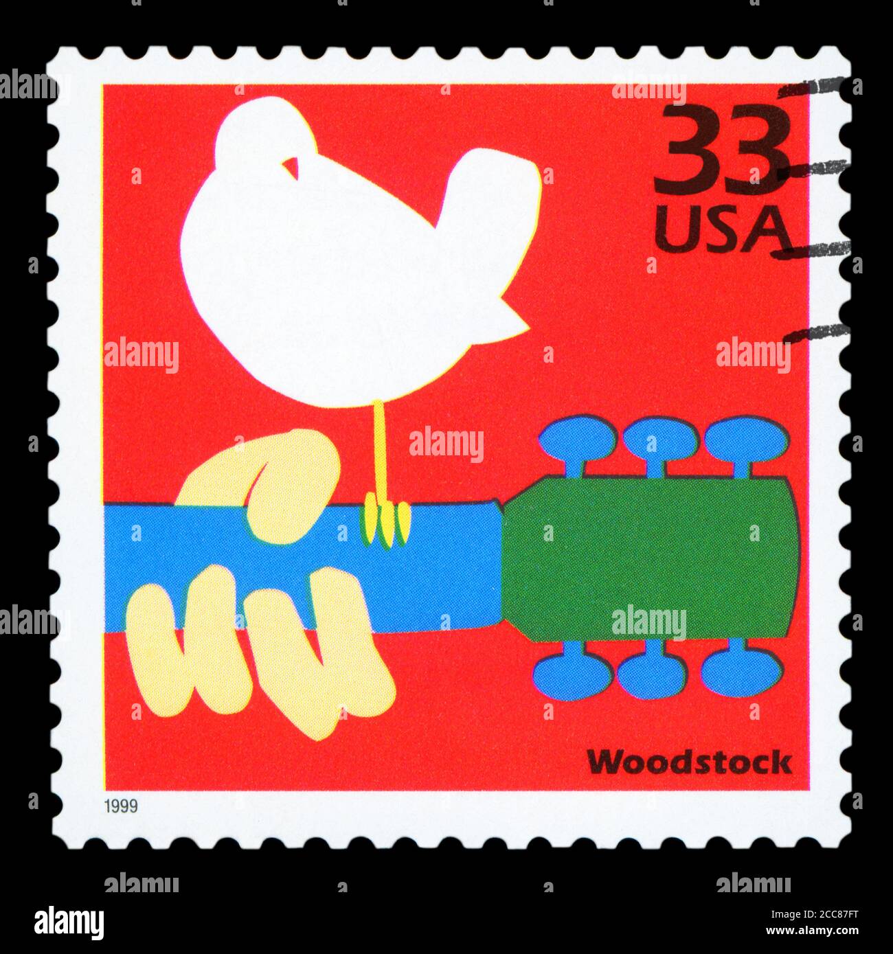 UNITED STATES OF AMERICA - CIRCA 1999: Stamp printed in USA dedicated to celebrate the century 1960s, shows Woodstock, circa 1999 Stock Photo