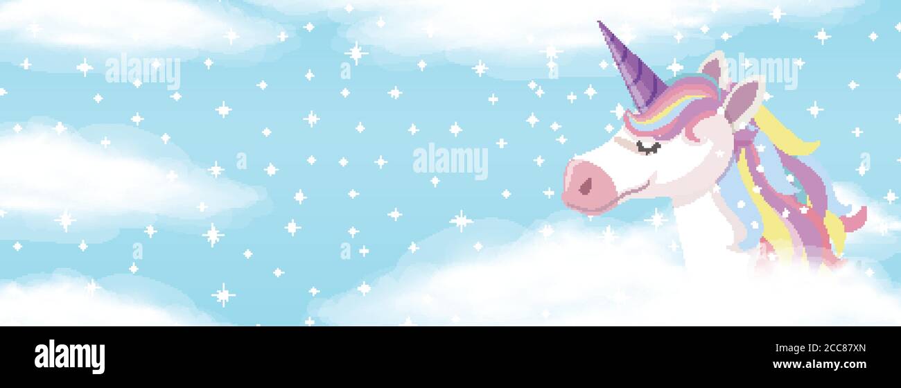 Cute unicorn on sky illustration Stock Vector Image & Art - Alamy