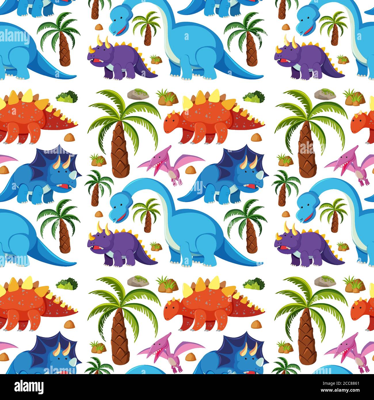 Seamless cute dinosaurs isolated on white background illustration Stock ...