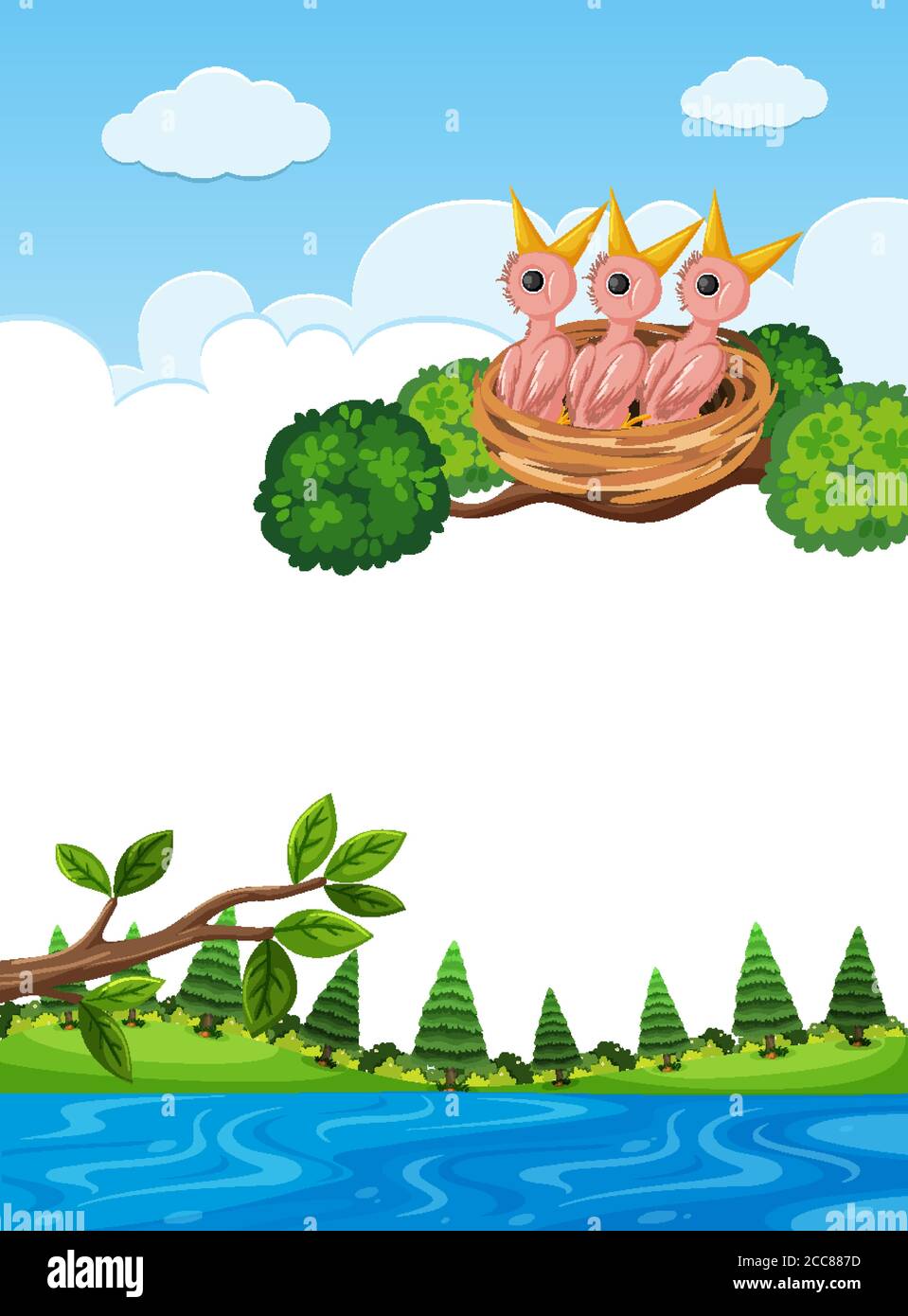 Chicks in nest on tree branch illustration Stock Vector Image & Art - Alamy