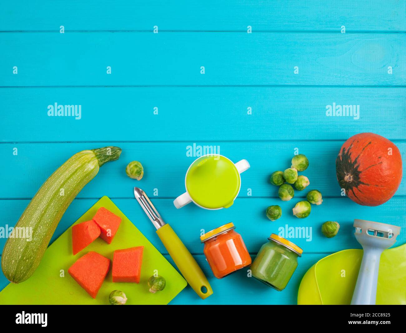 Fresh natural pumpkin and squash puree for baby Stock Photo