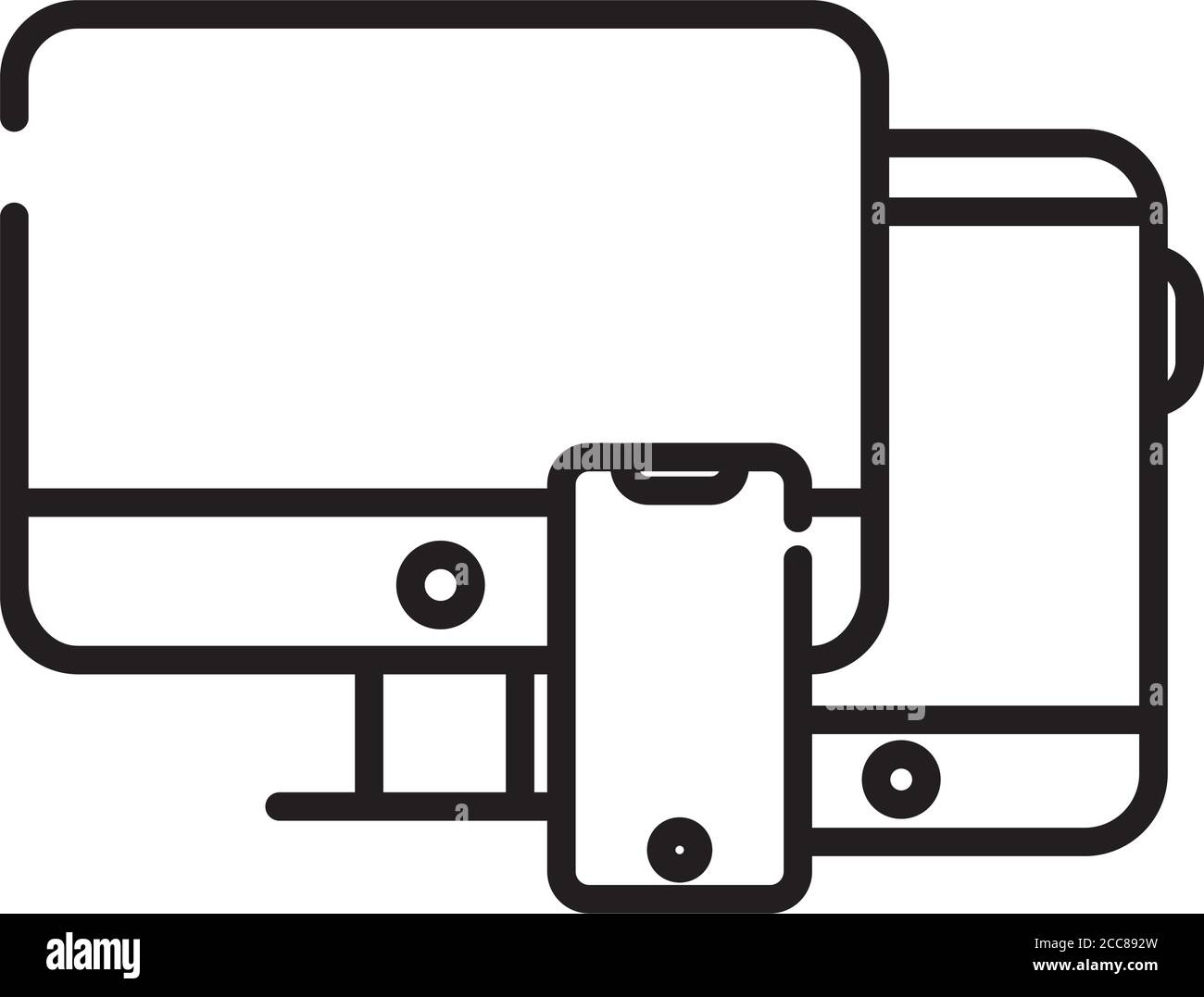 desktop with smartphone and tablet line style icon vector illustration ...