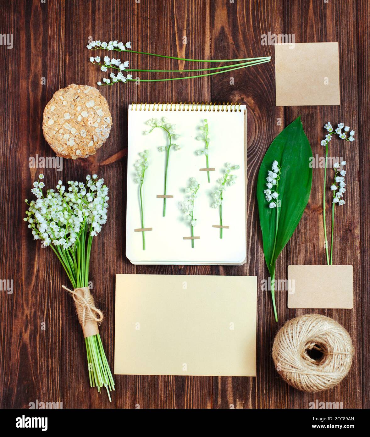 Herbarium with lilies and envelope with blank space for text Stock Photo