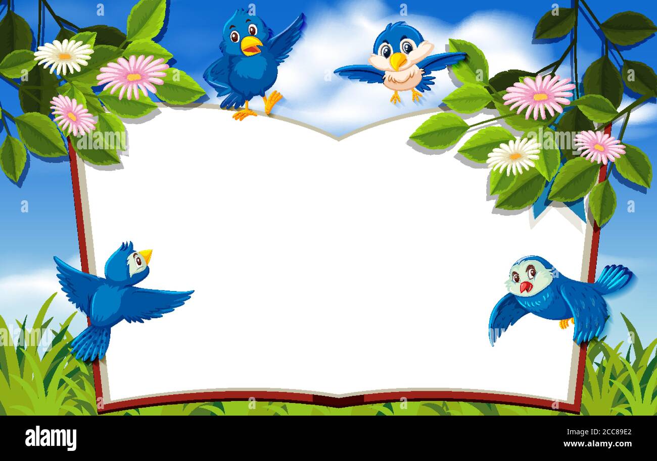 Happy bird in nature background blank banner illustration Stock Vector