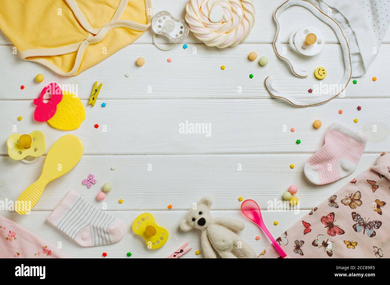 Baby accessories over white background with copy space Stock Photo ...