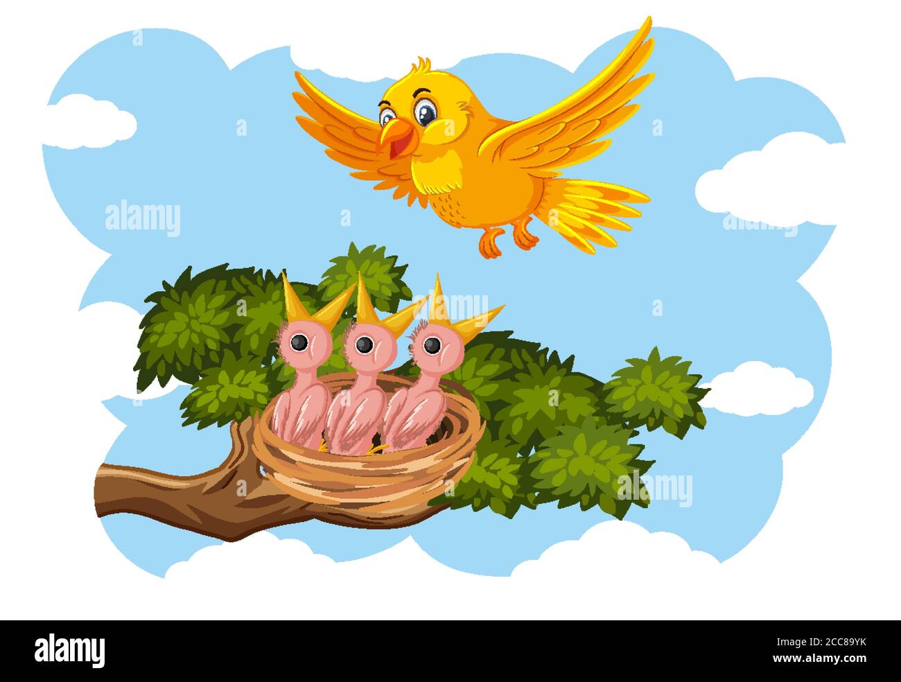 Chicks and its mother bird in nature illustration Stock Vector Image ...