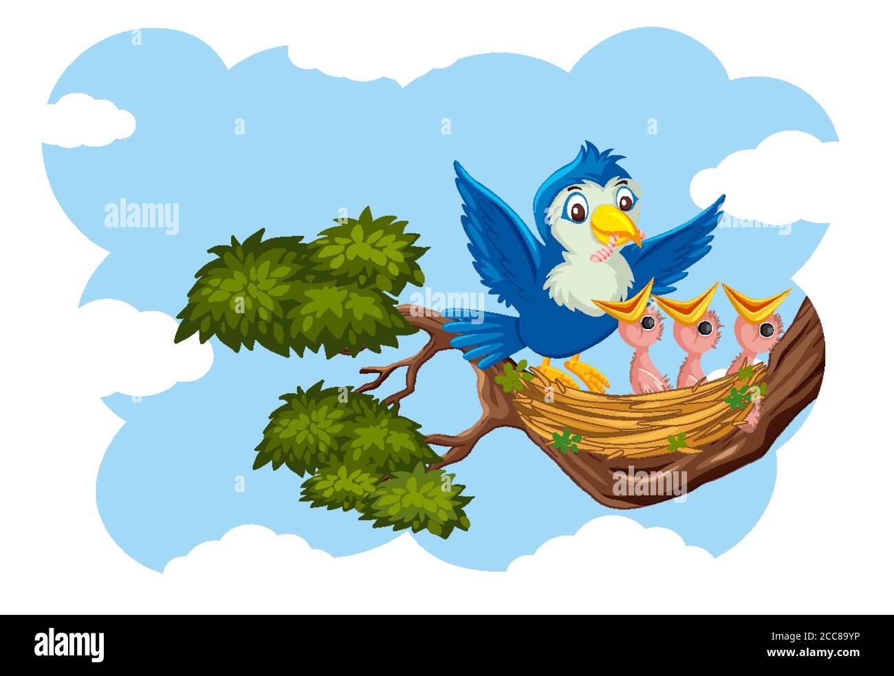 Chicks and its mother bird in nature illustration Stock Vector Image ...