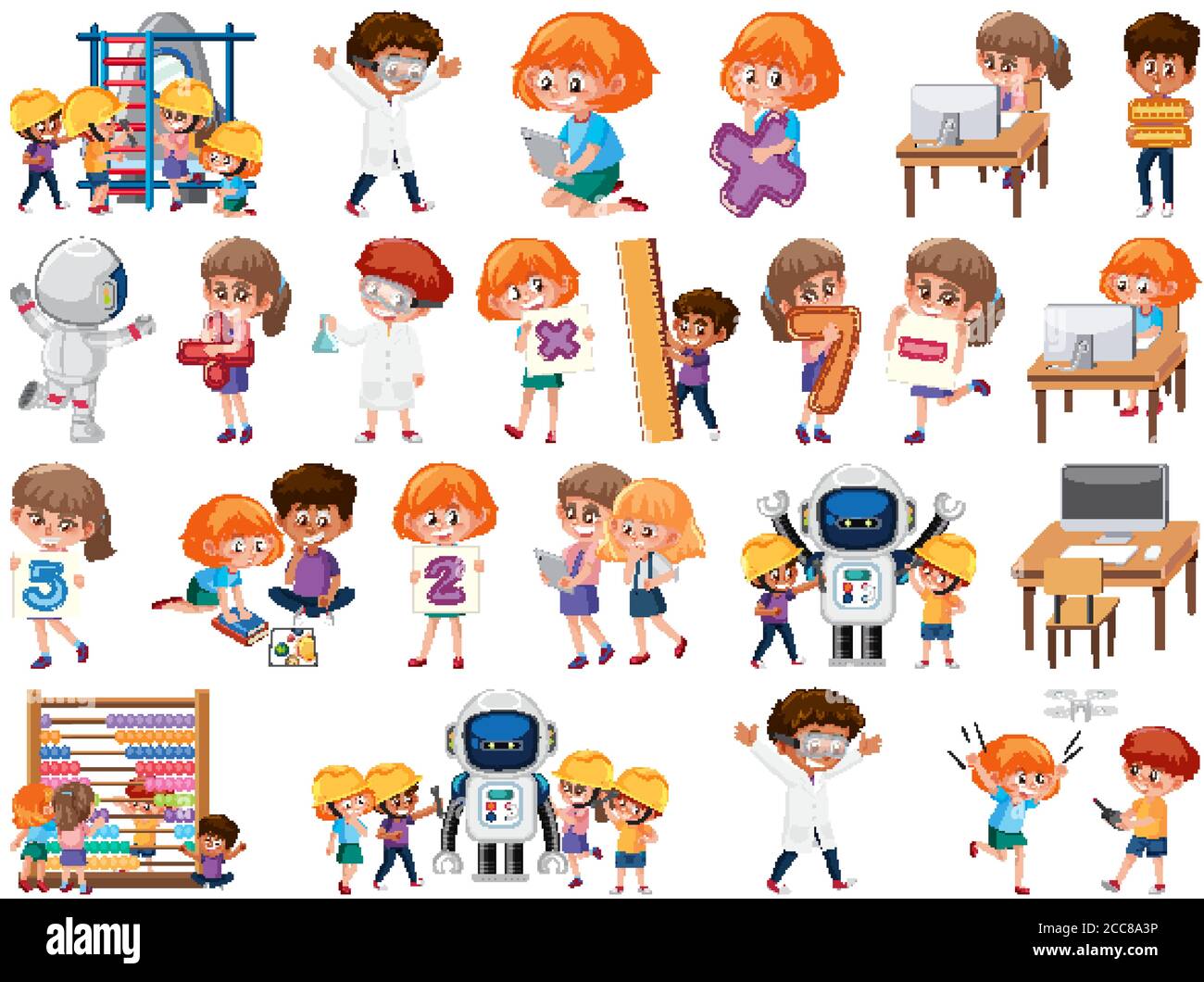 Ed Objects Set of children with education objects isolated illustration Stock ...