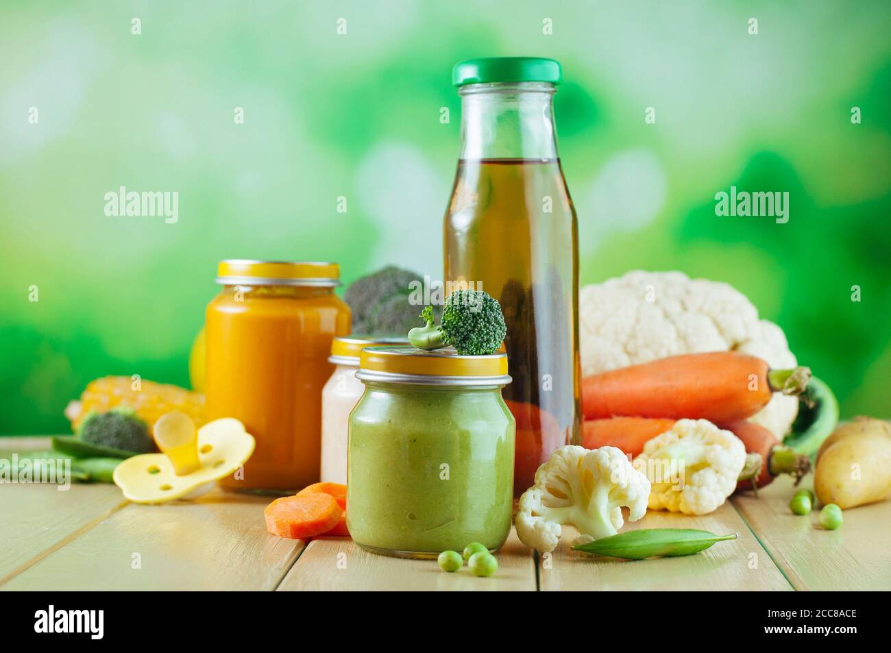 Natural vegetable and fruit puree for baby Stock Photo