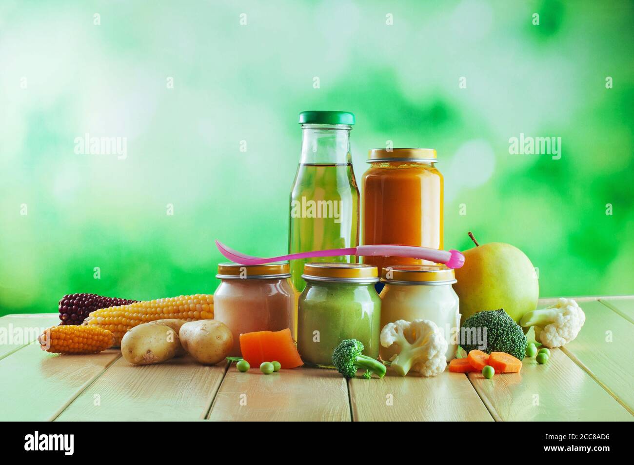 Natural vegetable and fruit puree for baby Stock Photo