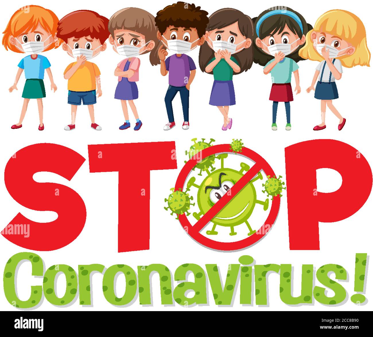 Stop coronavirus logo with group of teenager cartoon character ...