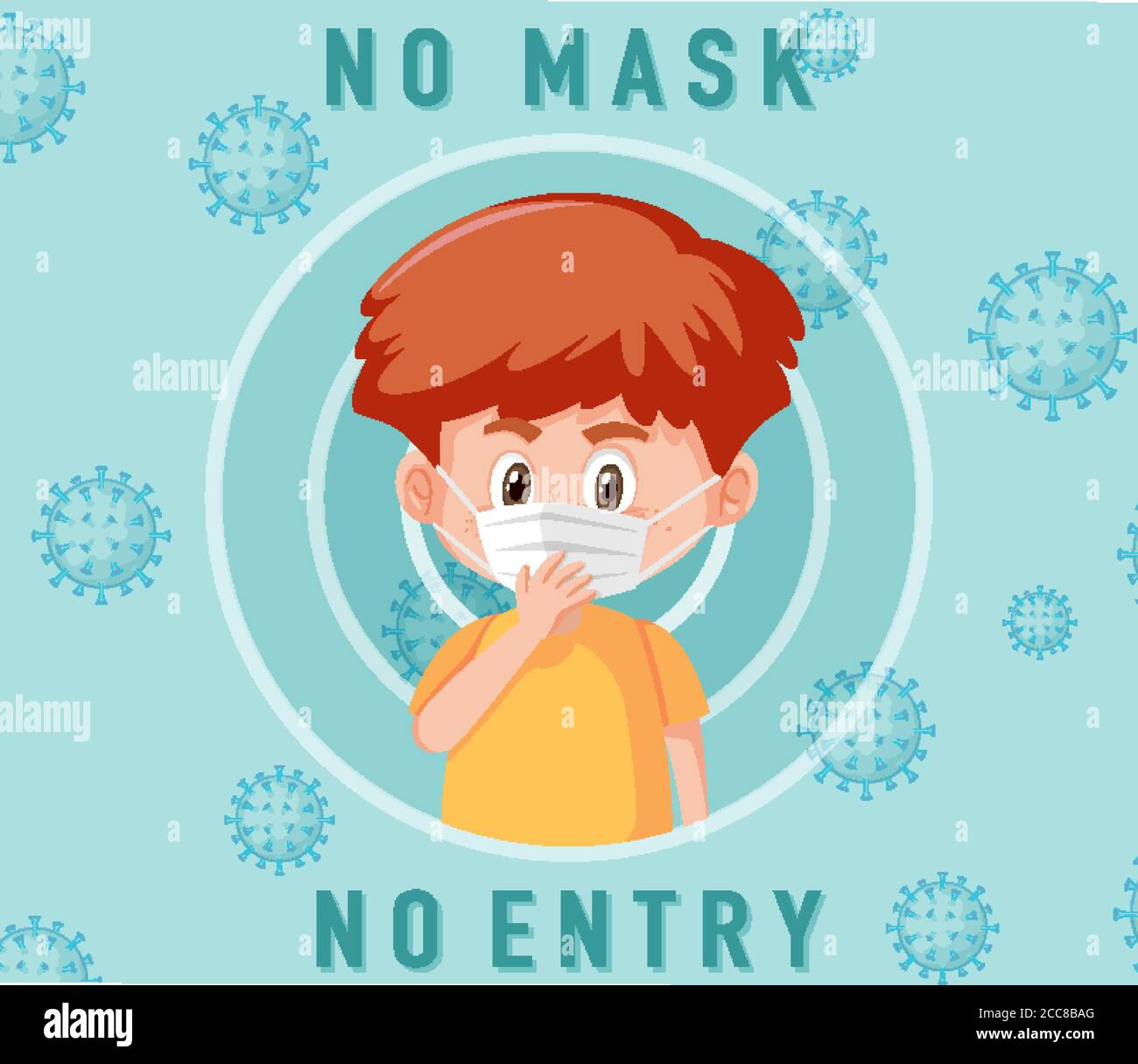 No mask no entry sign with cute boy cartoon character illustration