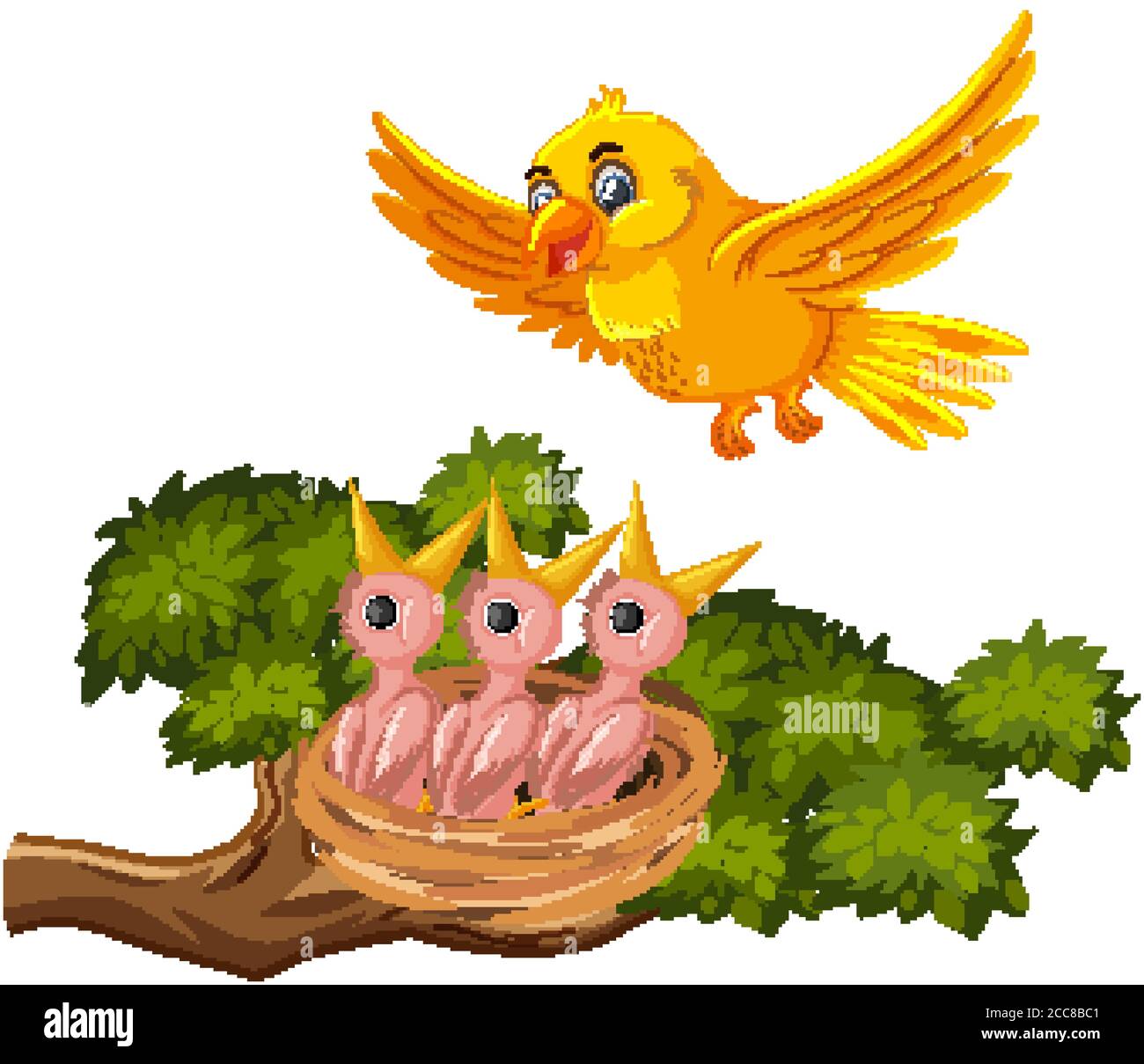 Mother bird feeding chicks illustration Stock Vector Image & Art - Alamy