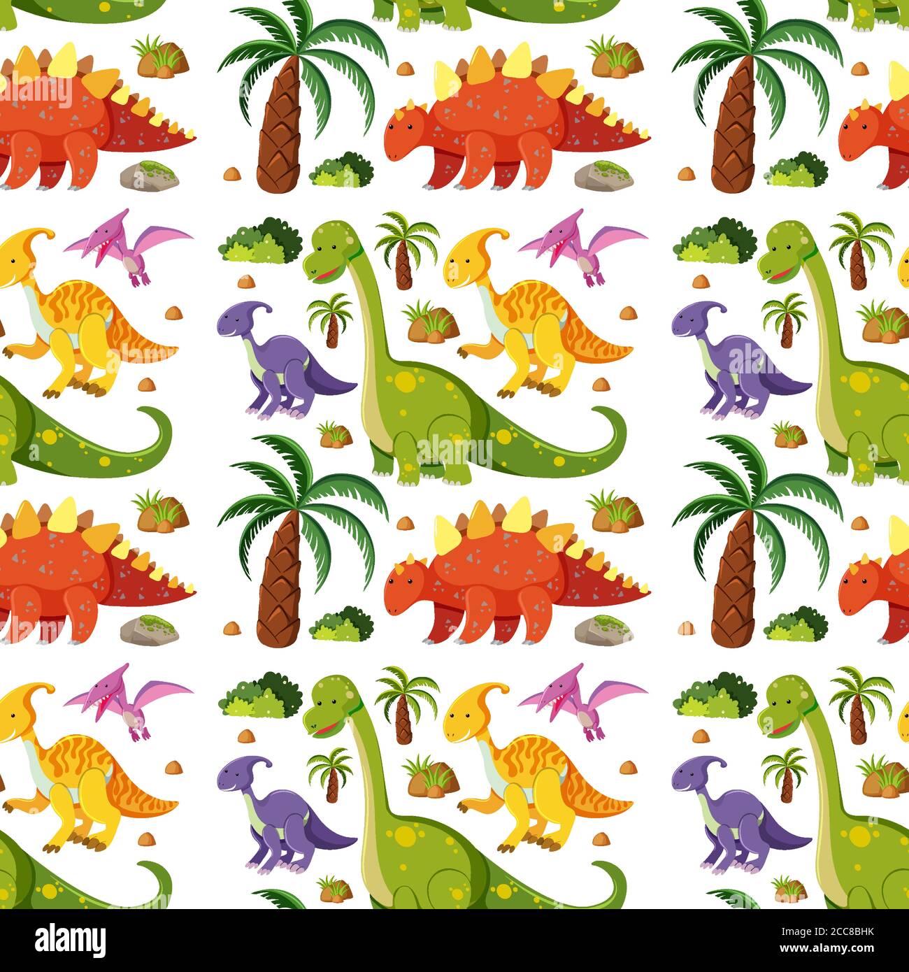Seamless cute dinosaurs isolated on white background illustration Stock ...