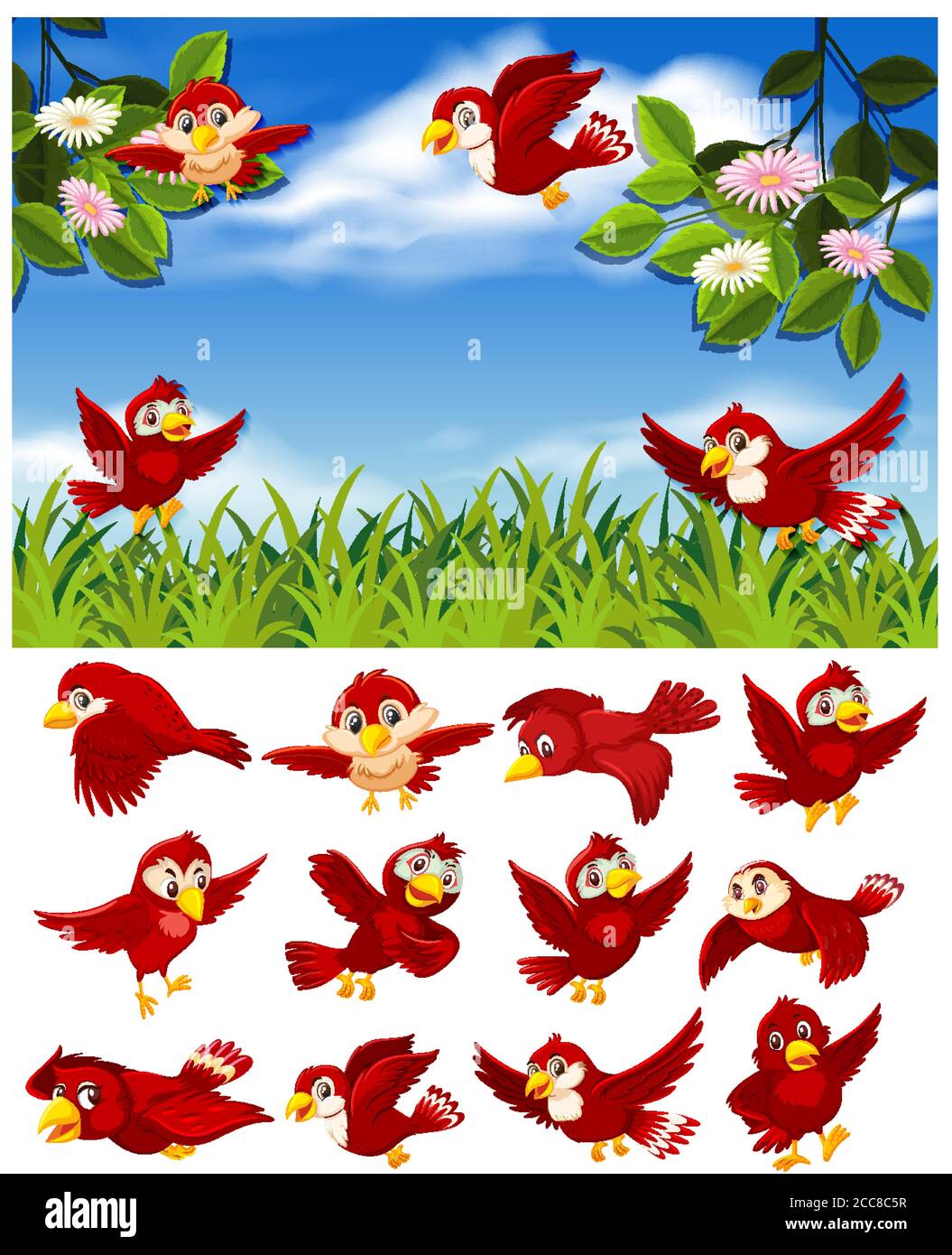 Set of red bird in nature illustration Stock Vector Image & Art - Alamy
