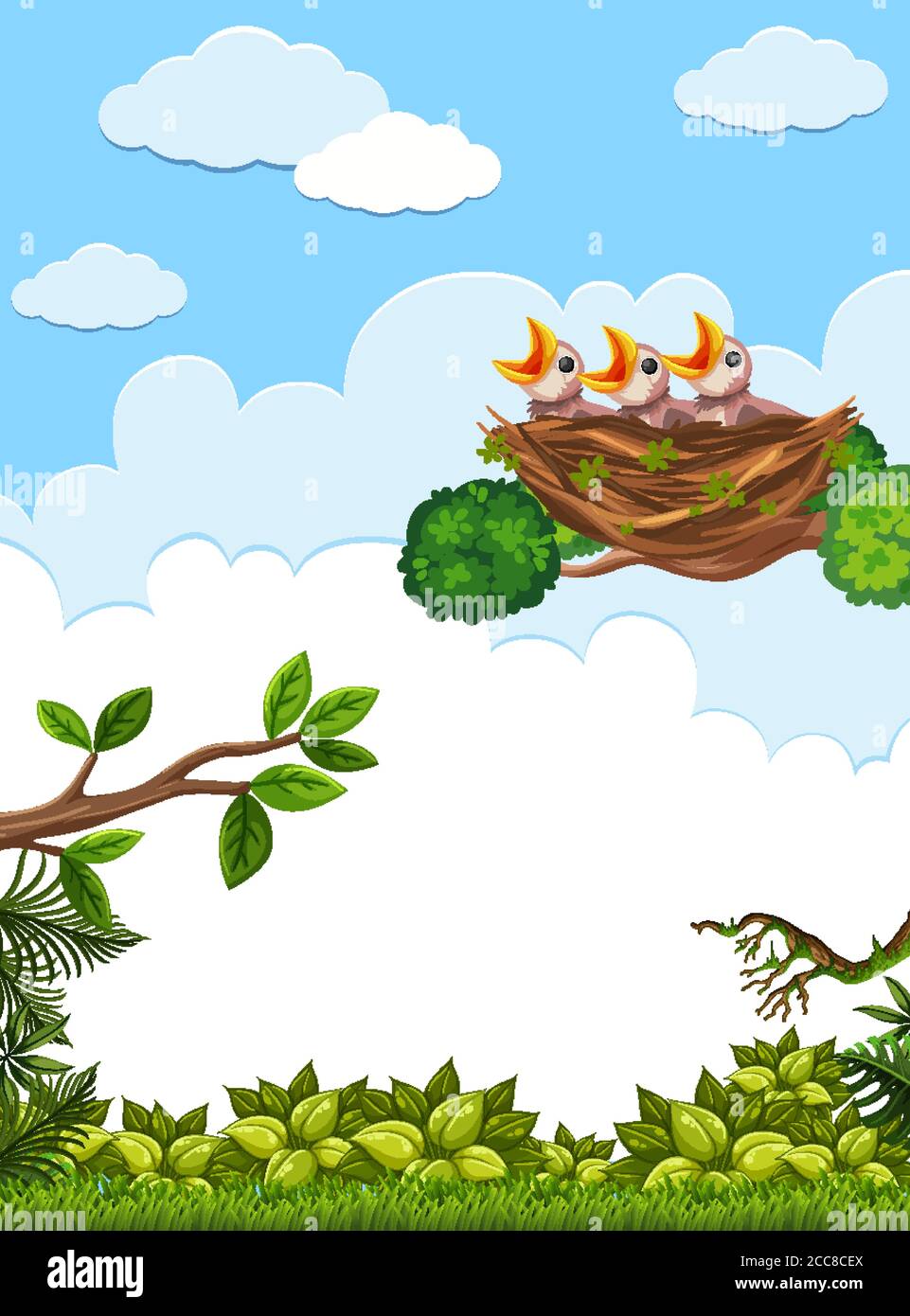 Chicks and its mother bird in nature illustration Stock Vector Image ...
