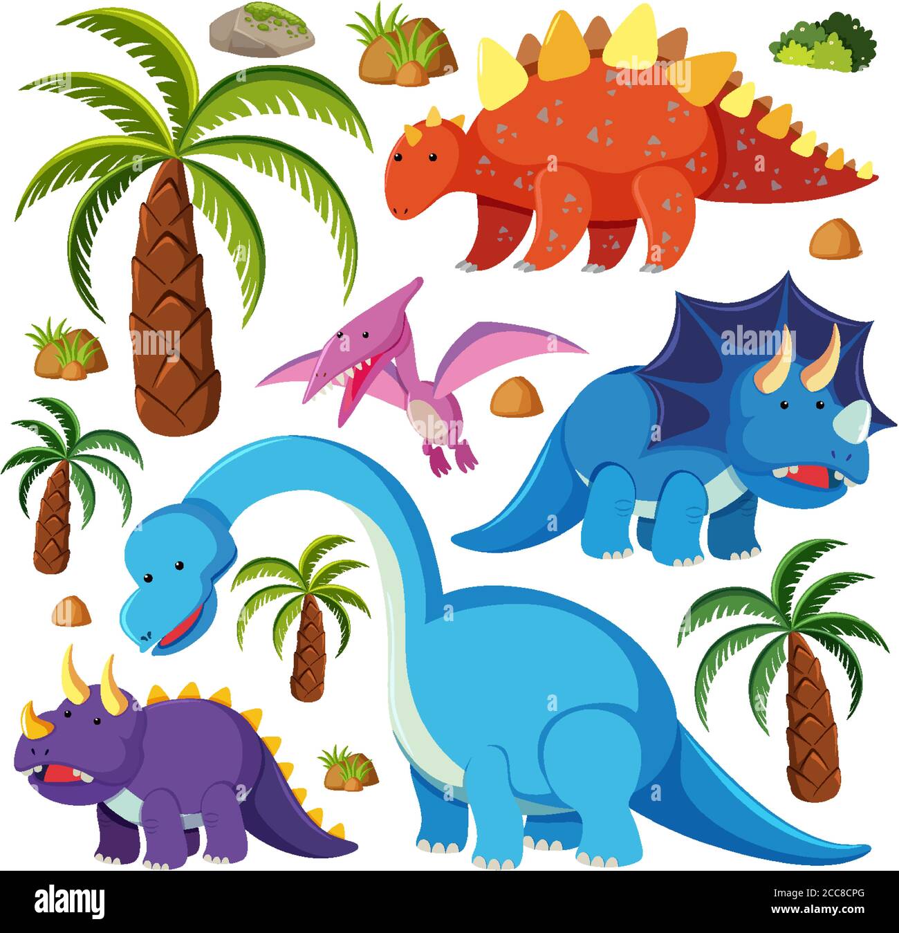 Set of cute dinosaurs isolated on white background illustration Stock ...