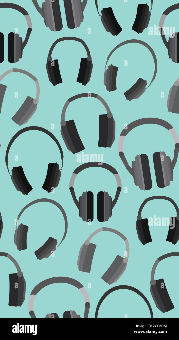 Seamless texture with flat headphones on a blue background. Vector pattern for your creativity Stock Vector