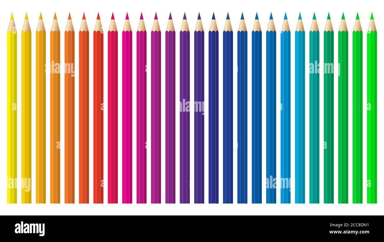 Colored pencils, crayons set, back to school. Color spectrum vector pencils and crayons isolated on white background. Very high quality. Stock Vector
