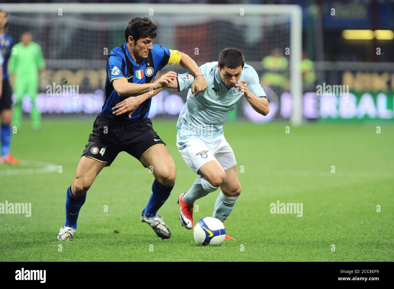 Milan Italy, 02 May 2009, "G.MEAZZA SAN SIRO " Stadium, Serious Football  Championship A 2008/2009, FC Inter - SS Lazio : Javier Zanetti and Mauro  Zarate in action during the match Stock Photo - Alamy