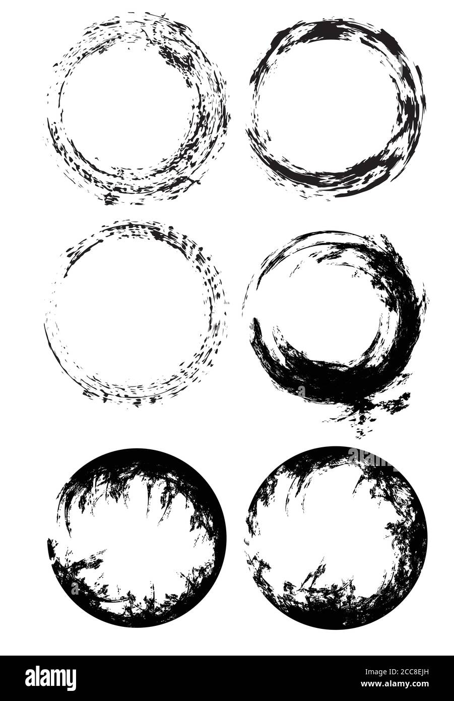 Set of round frames with grunge scuffs and scratches. Vector element ...