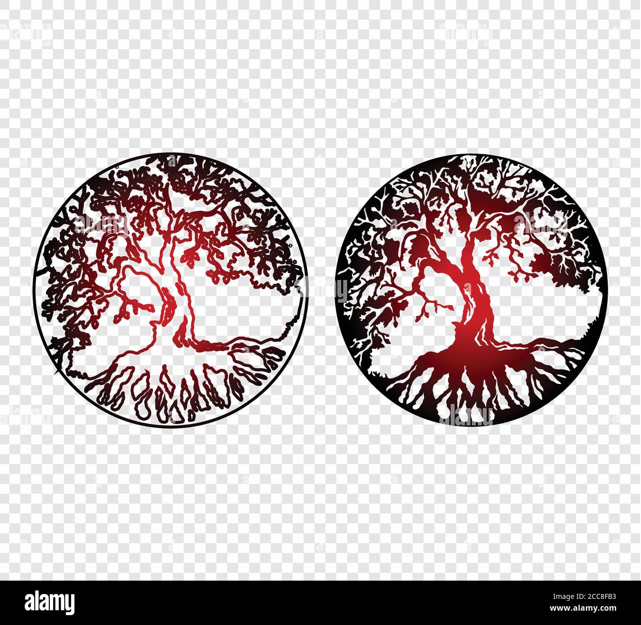 tree of life with roots red gradient design on transparent background Stock Vector