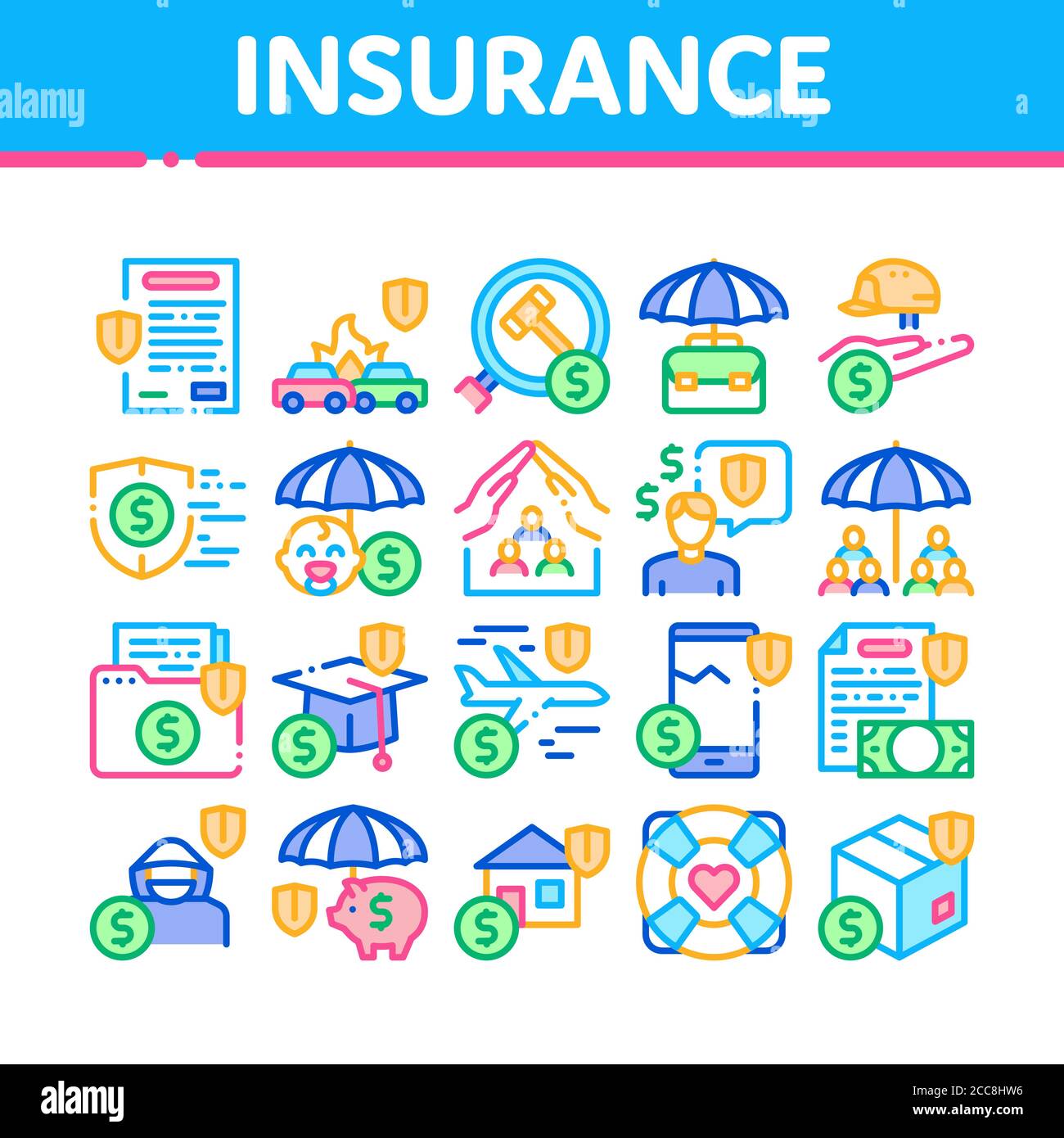 Insurance All-purpose Collection Icons Set Vector Stock Vector Image ...