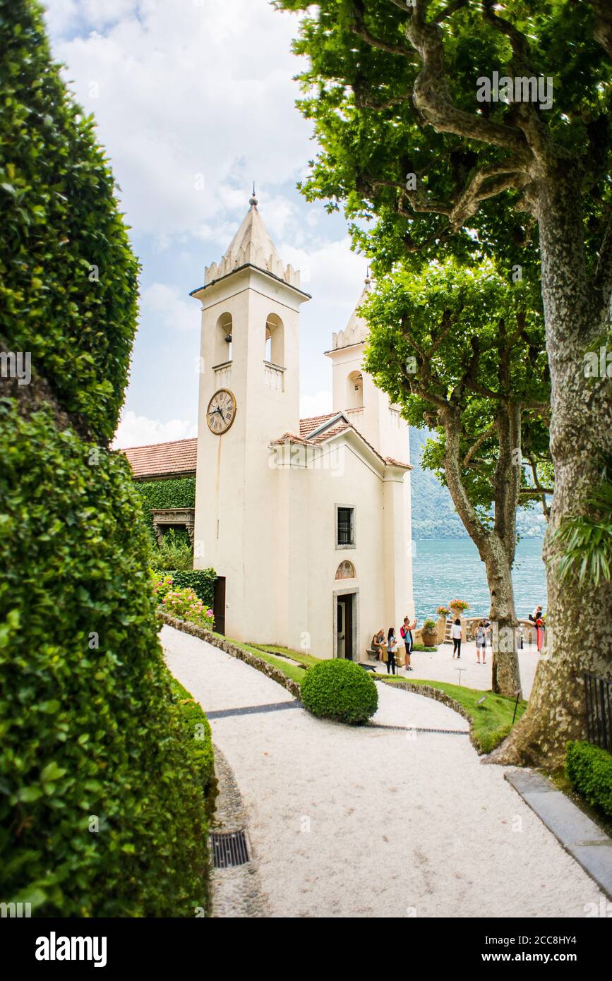 Villa Balbianello. Lake Como. Italy - July 19, 2019: Chapel on Villa del Balbianello. Lake Como. Italy. Stock Photo