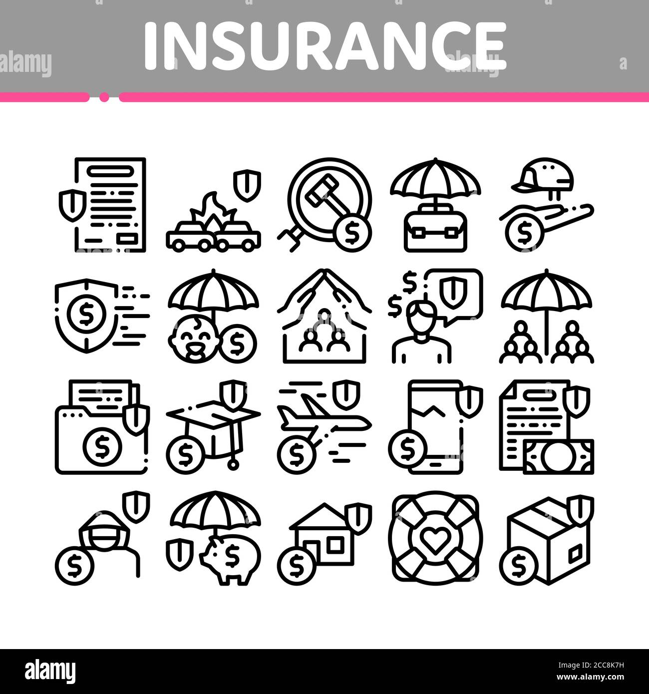 Insurance All-purpose Collection Icons Set Vector Stock Vector Image ...