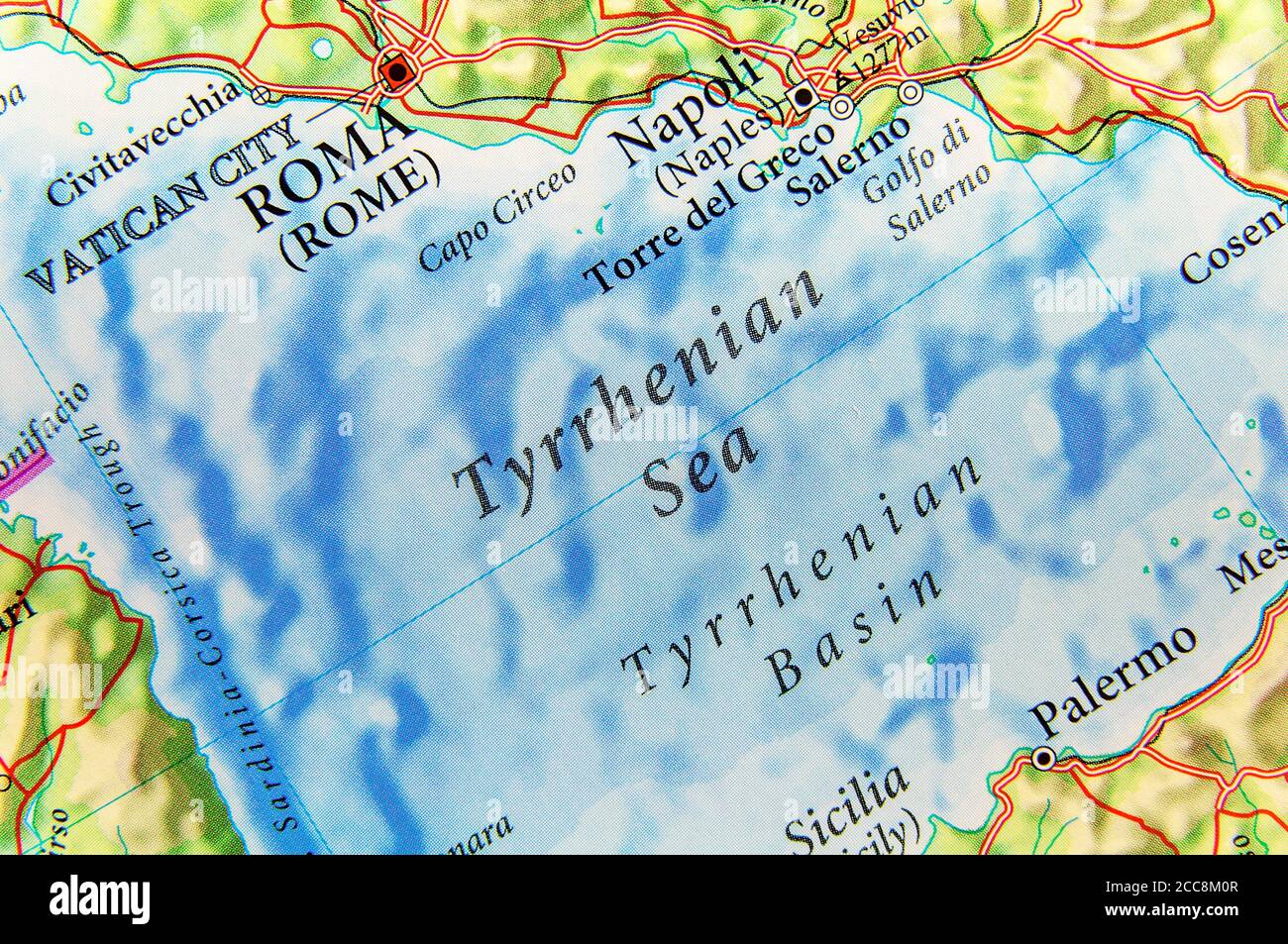 Geographic map of European country Italy with and city Napoli with Tyrrhenian Sea Stock Photo