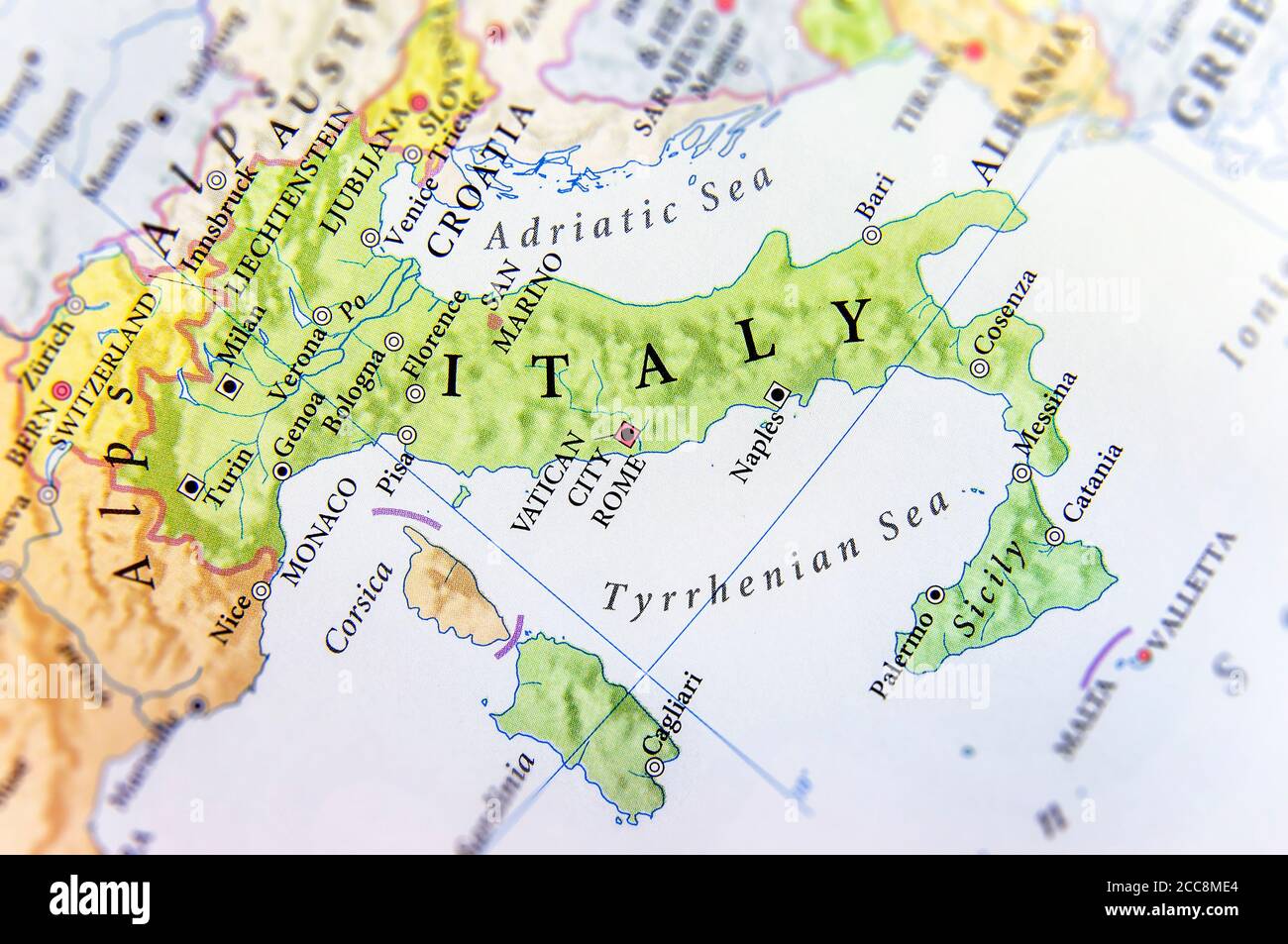 Geographic map of European country Italy with important cities Stock Photo