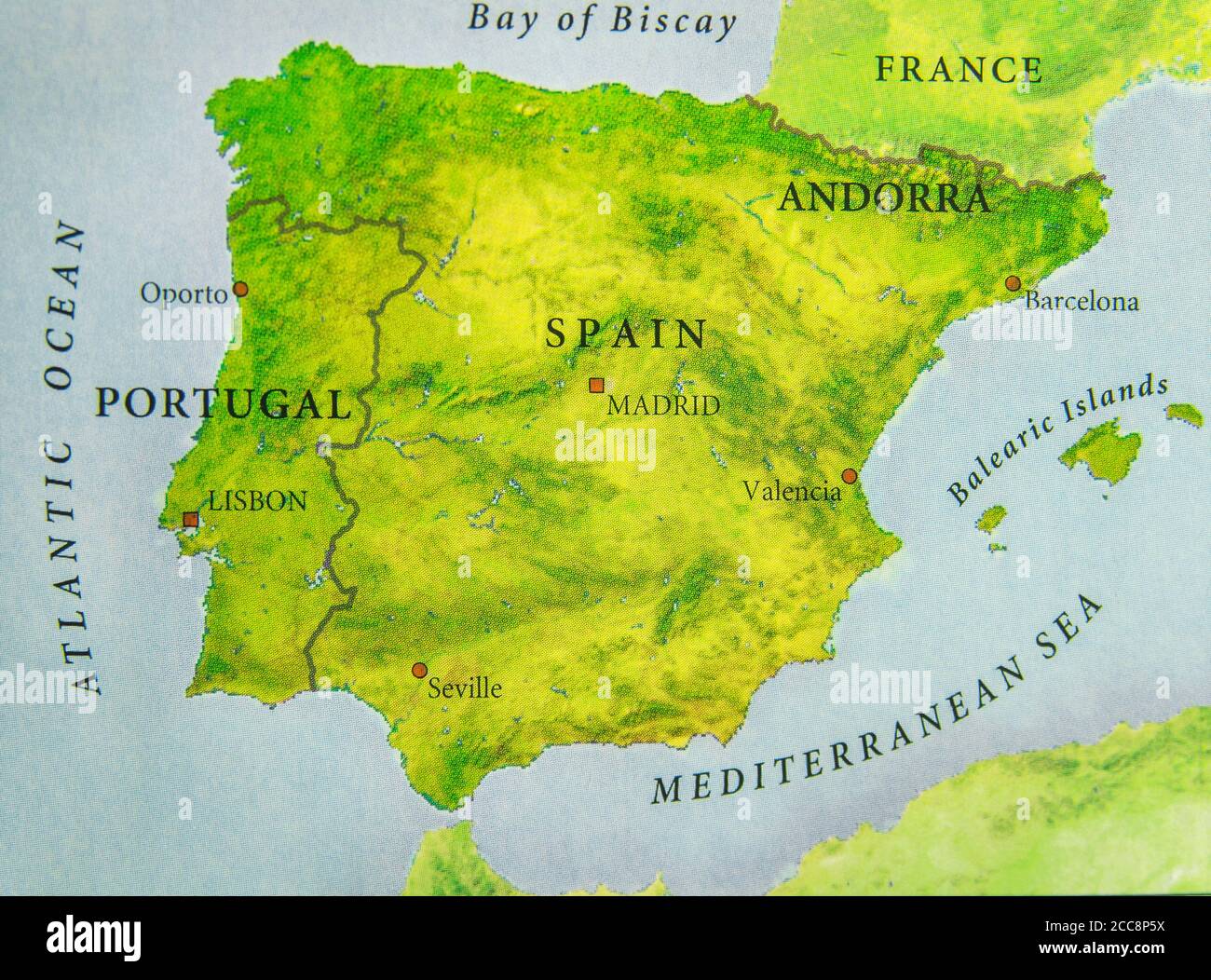 Geographic map of European country Portugal and Spain with important cities  Stock Photo - Alamy