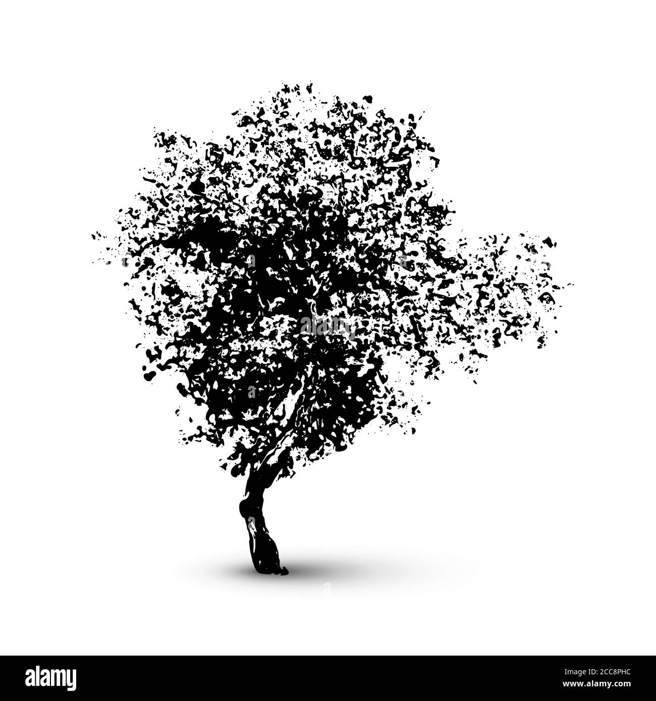 Beautiful black tree ink silhouette isolated on white background Stock Vector