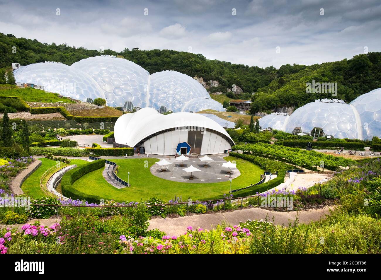 The geodesic biome domes at the Eden Project a tourist attraction in Cornwall. Stock Photo