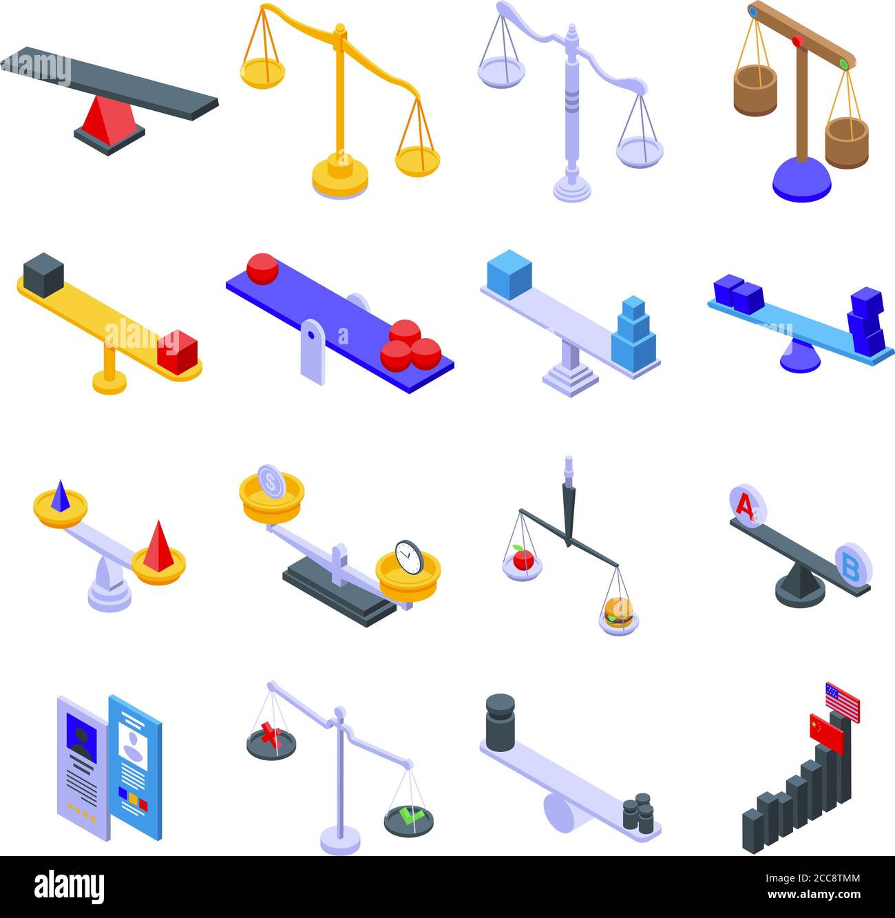 Comparison icons set, isometric style Stock Vector