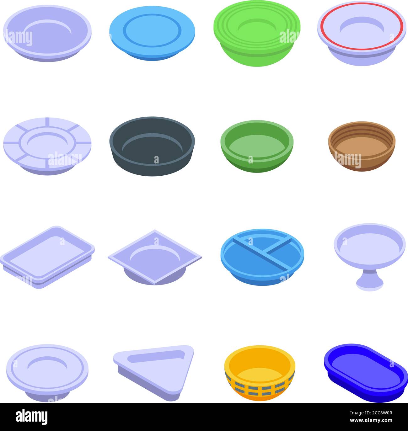 Plate icons set, isometric style Stock Vector
