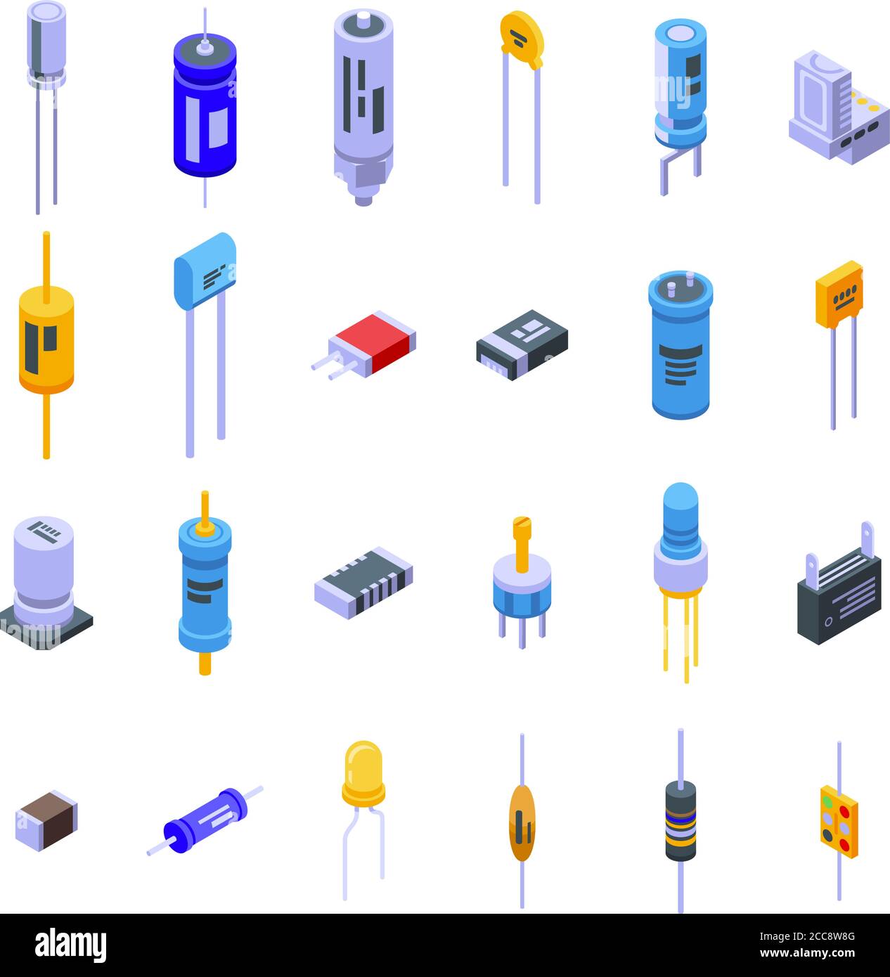 Capacitor icons set, isometric style Stock Vector