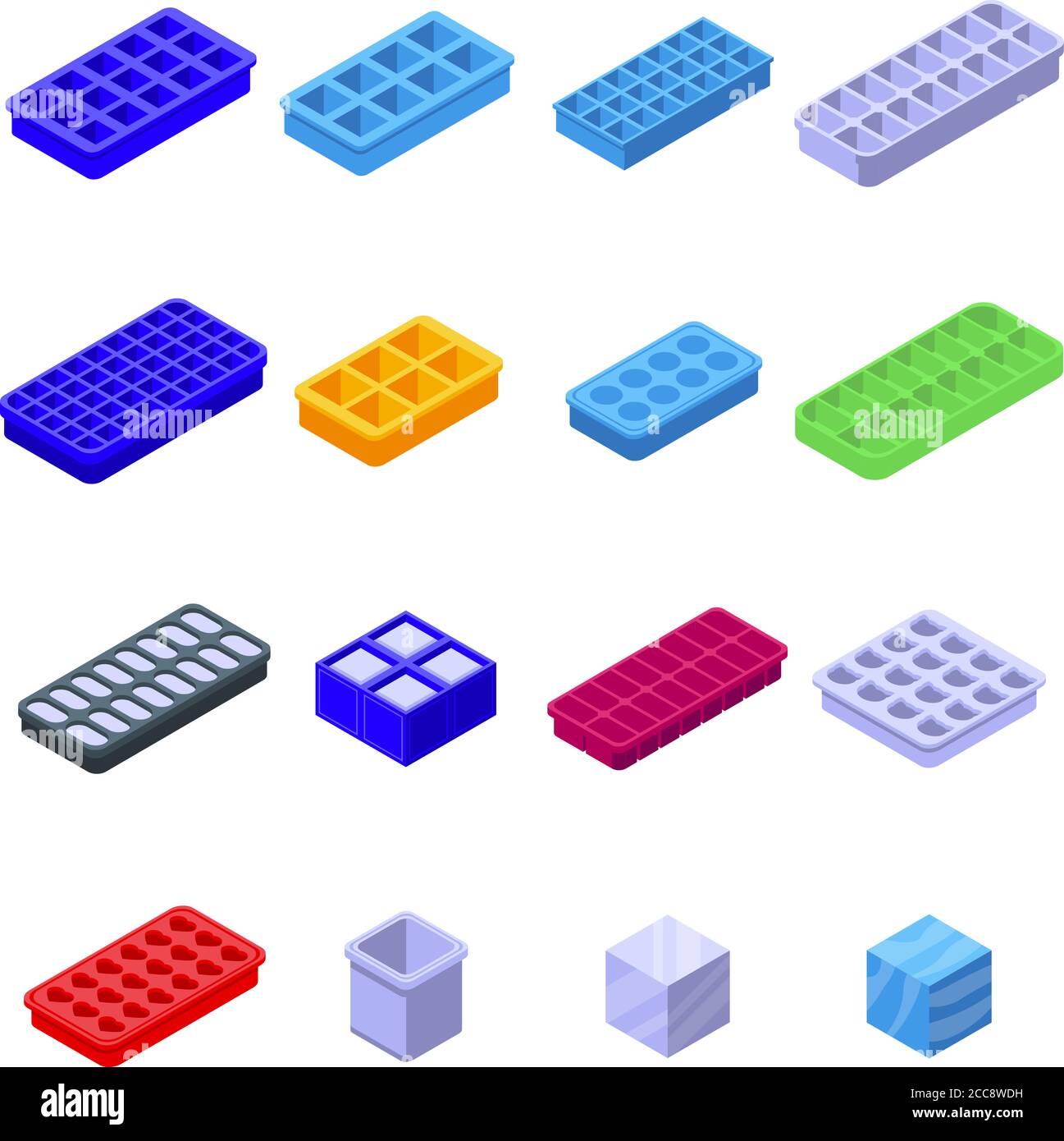 Ice cube trays icons set, isometric style Stock Vector