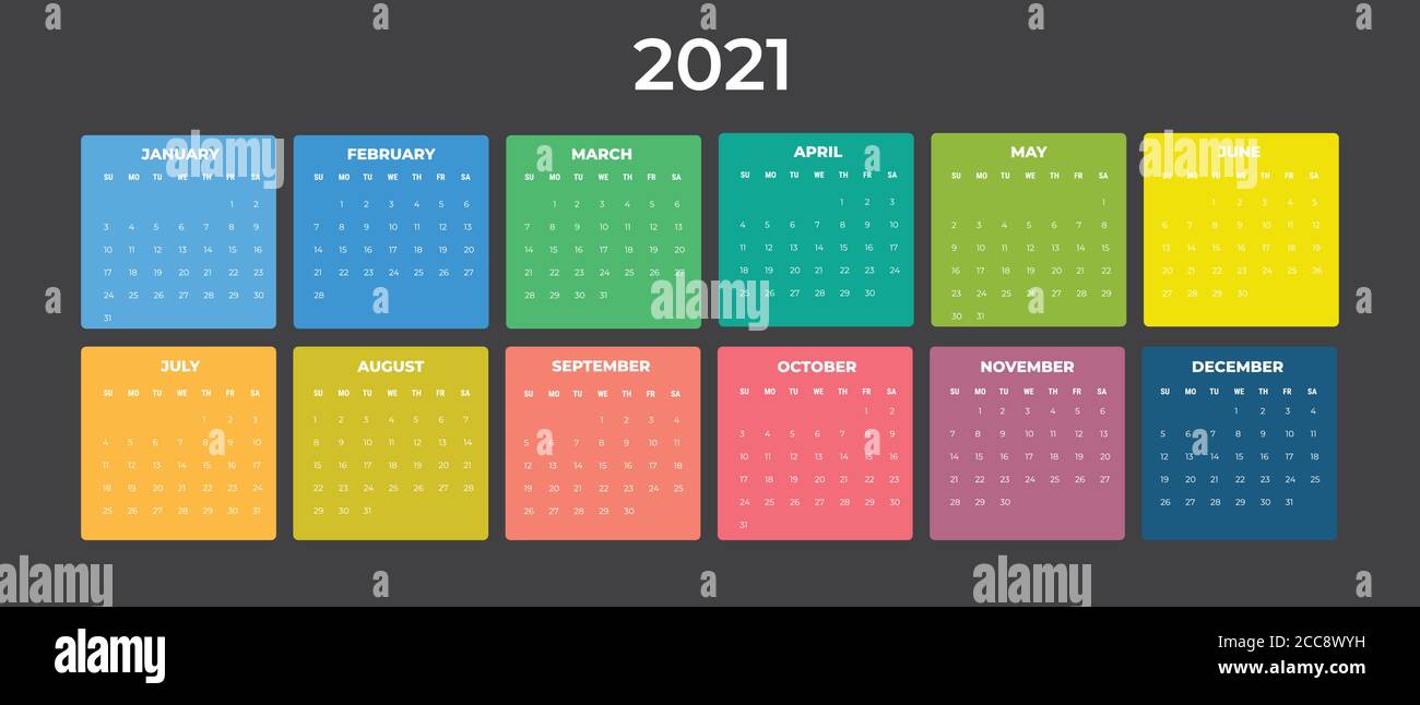 2020 Calendar - illustration. Template. Mock up Week starts Sunday. Stock Vector