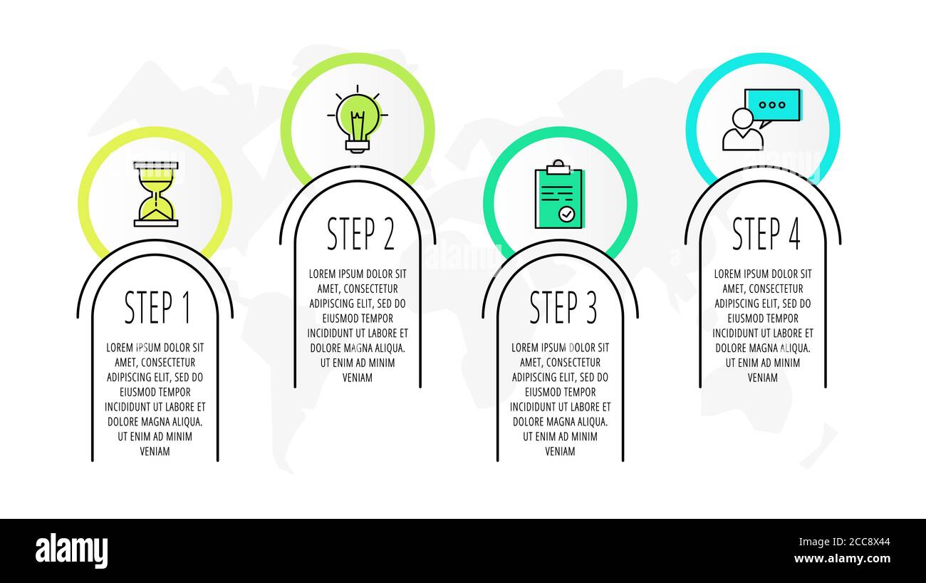 Infographics circles with 4 steps, icons. Flat line vector template ...