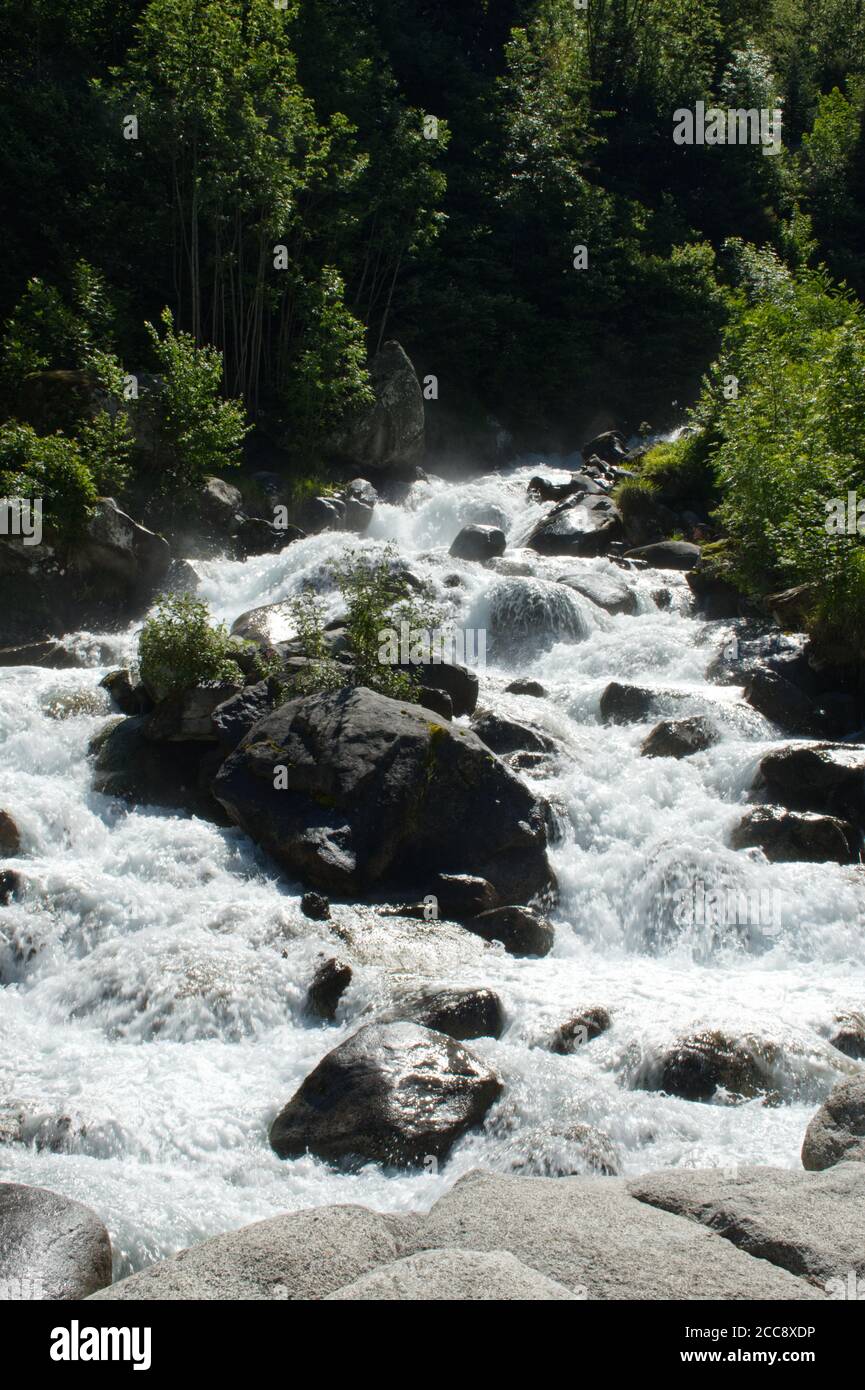 The waterfall on the Gave du Lutour at La Raillere, near Cauterets, Pyrenees, France. Stock Photo