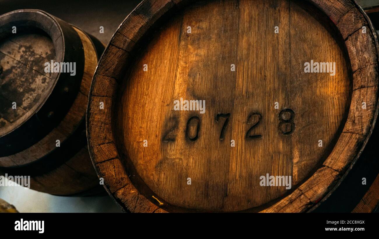 Real beer vintage barrel with numbers Stock Photo Alamy