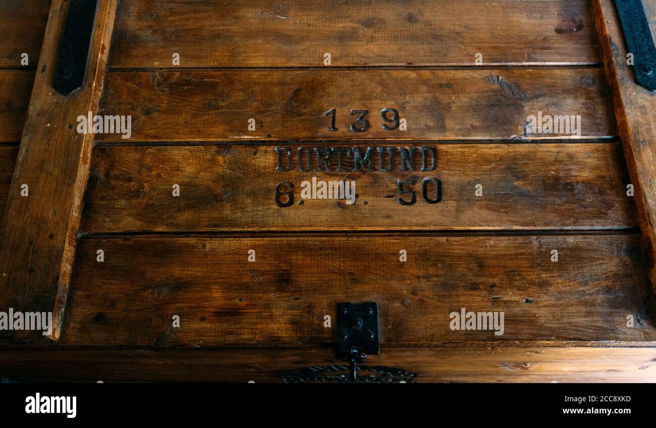 One side of vintage wooden beer case with numbers Stock Photo Alamy