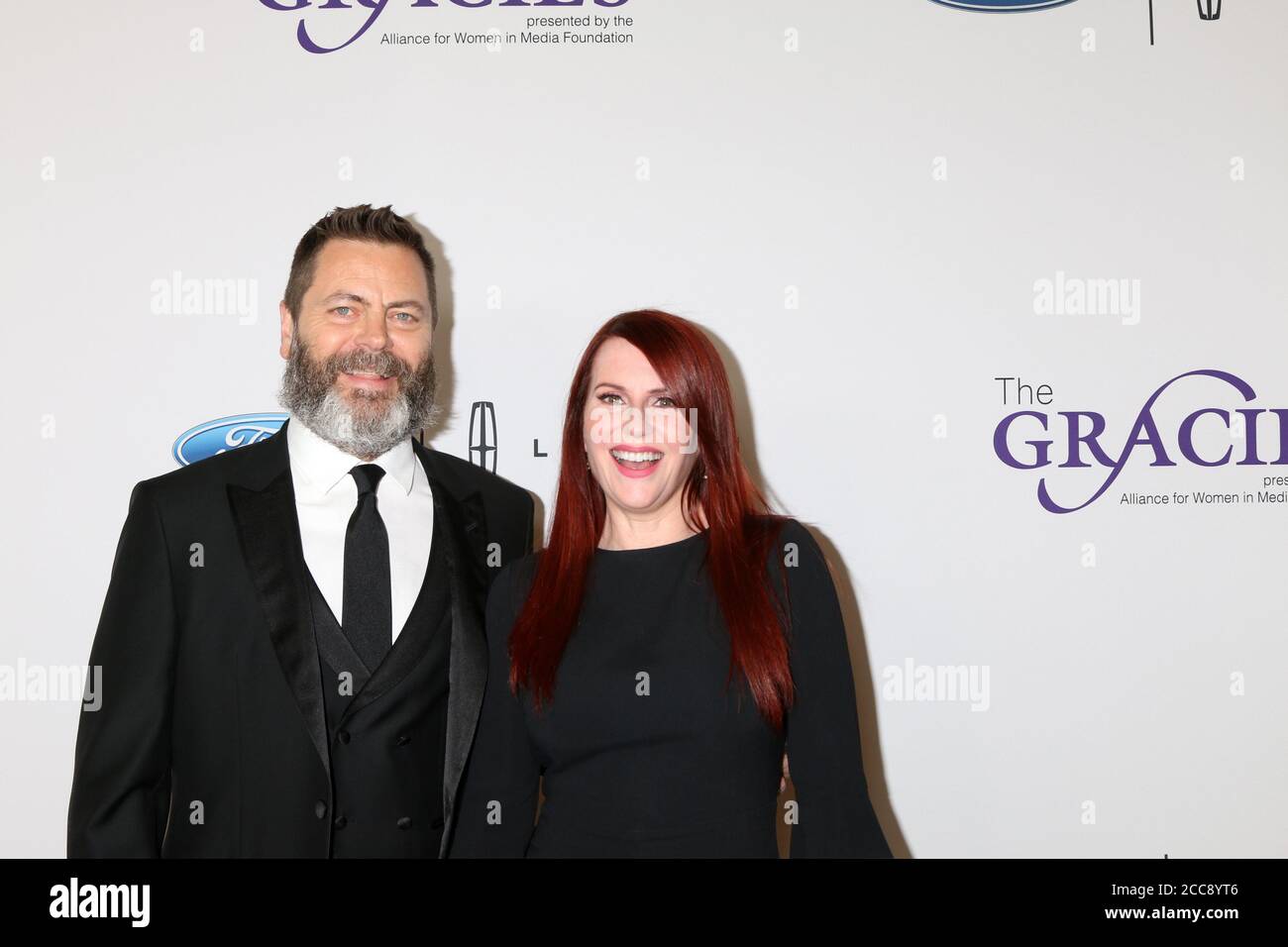 LOS ANGELES - MAY 22:  Nick Offerman, Megan Mullally at the Gracies at the Beverly Wilshire Hotel on May 22, 2018 in Beverly Hills, CA Stock Photo