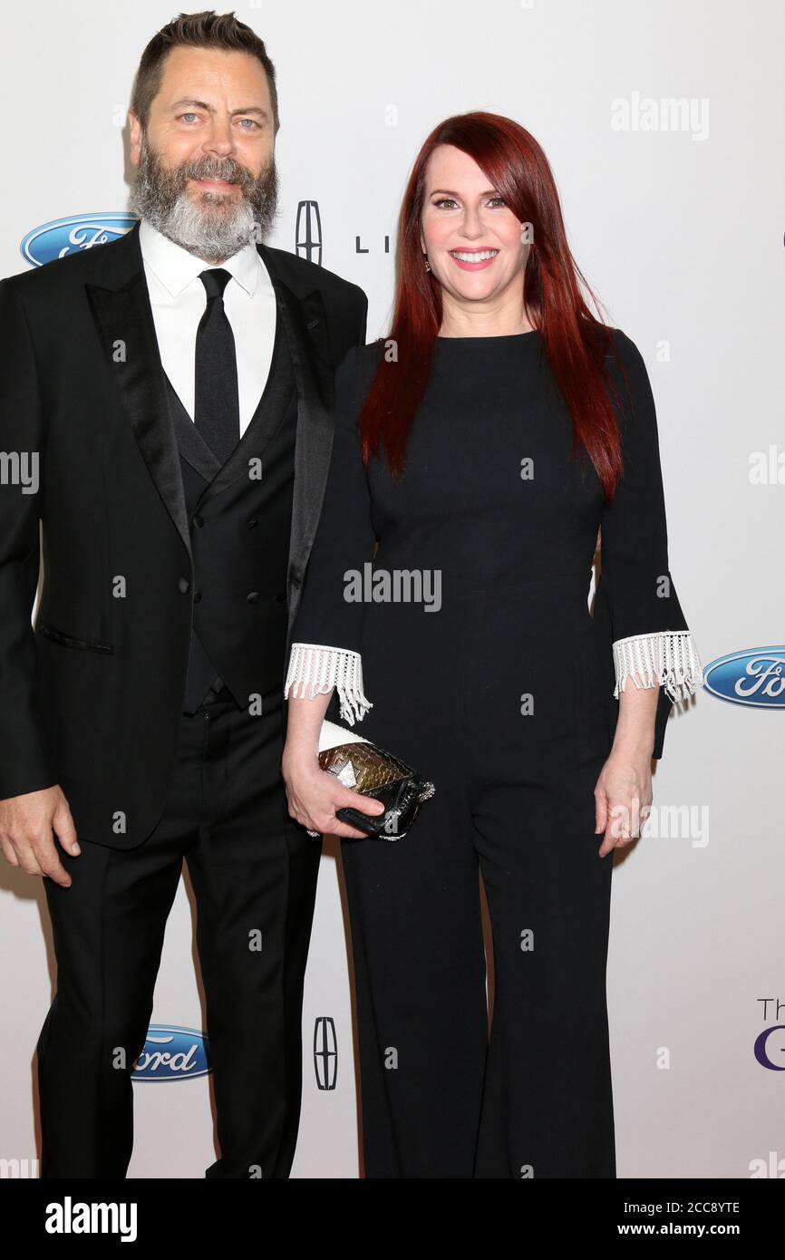 LOS ANGELES - MAY 22:  Nick Offerman, Megan Mullally at the Gracies at the Beverly Wilshire Hotel on May 22, 2018 in Beverly Hills, CA Stock Photo