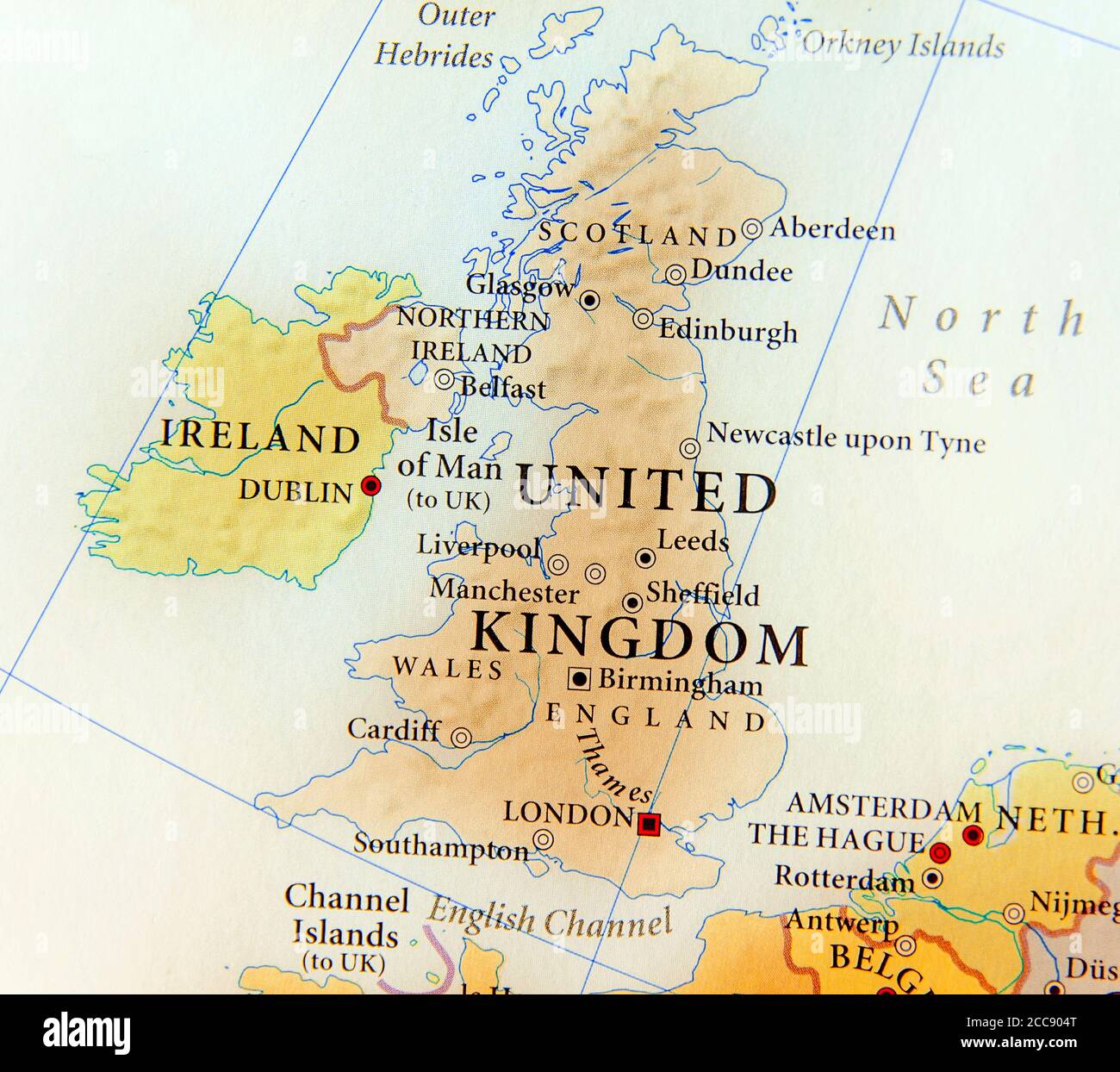 Geographic map of European country United Kingdom with important cities 