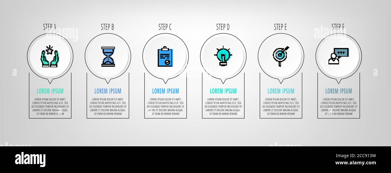 Vector infographic circles with 6 steps, arrows. Line template used for ...
