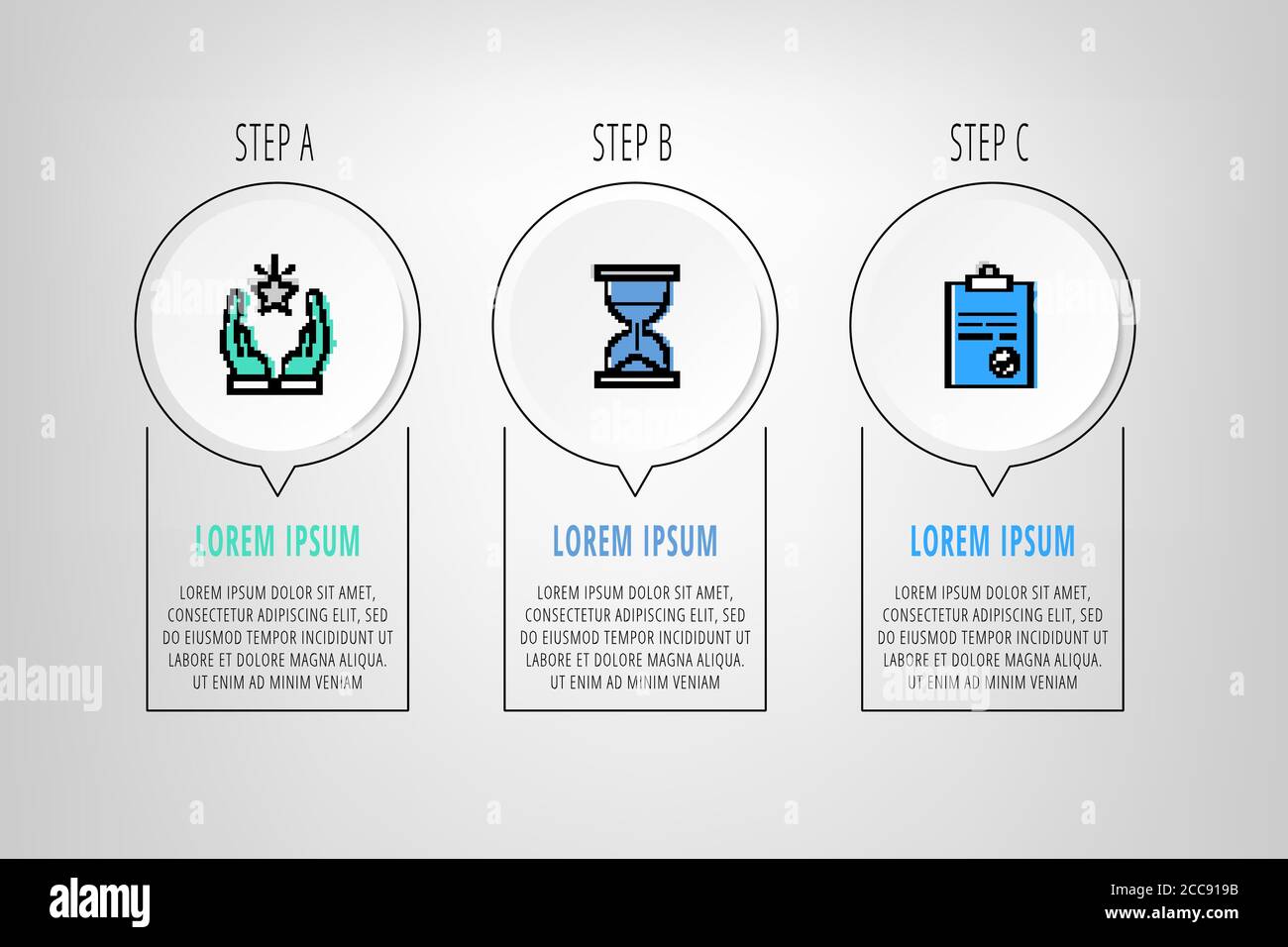 Vector infographic circles with 3 steps, arrows. Line template used for ...
