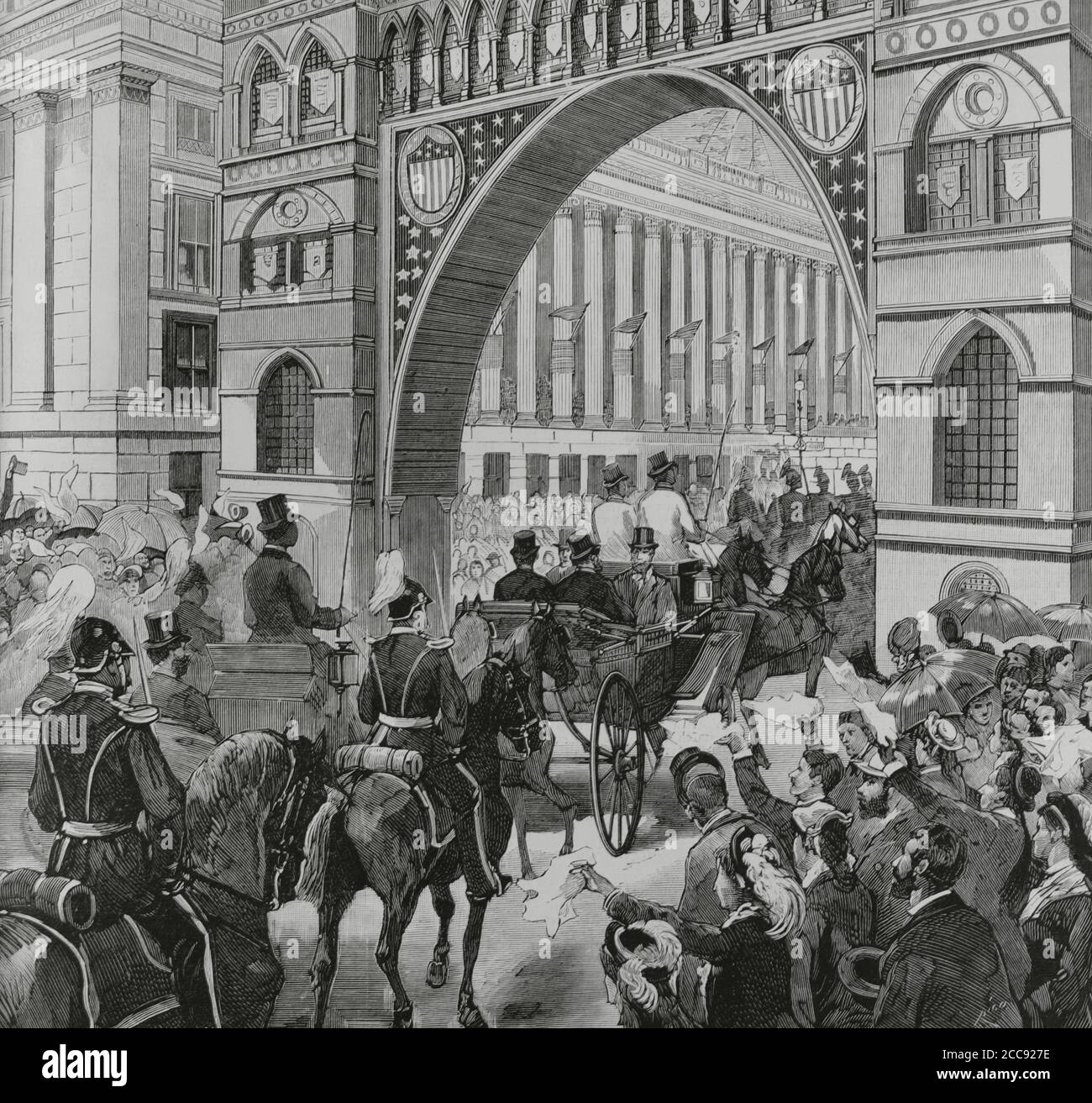 James Abram Garfield (1831-1881). Twentieth President of the United States, March 4, 1881 to September 19, 1881. Washington: General James A. Garfield returns to the White House after his official proclamation on March 4, 1881. Engraving by Rico. La Ilustracion Española y Americana, 1881. Stock Photo