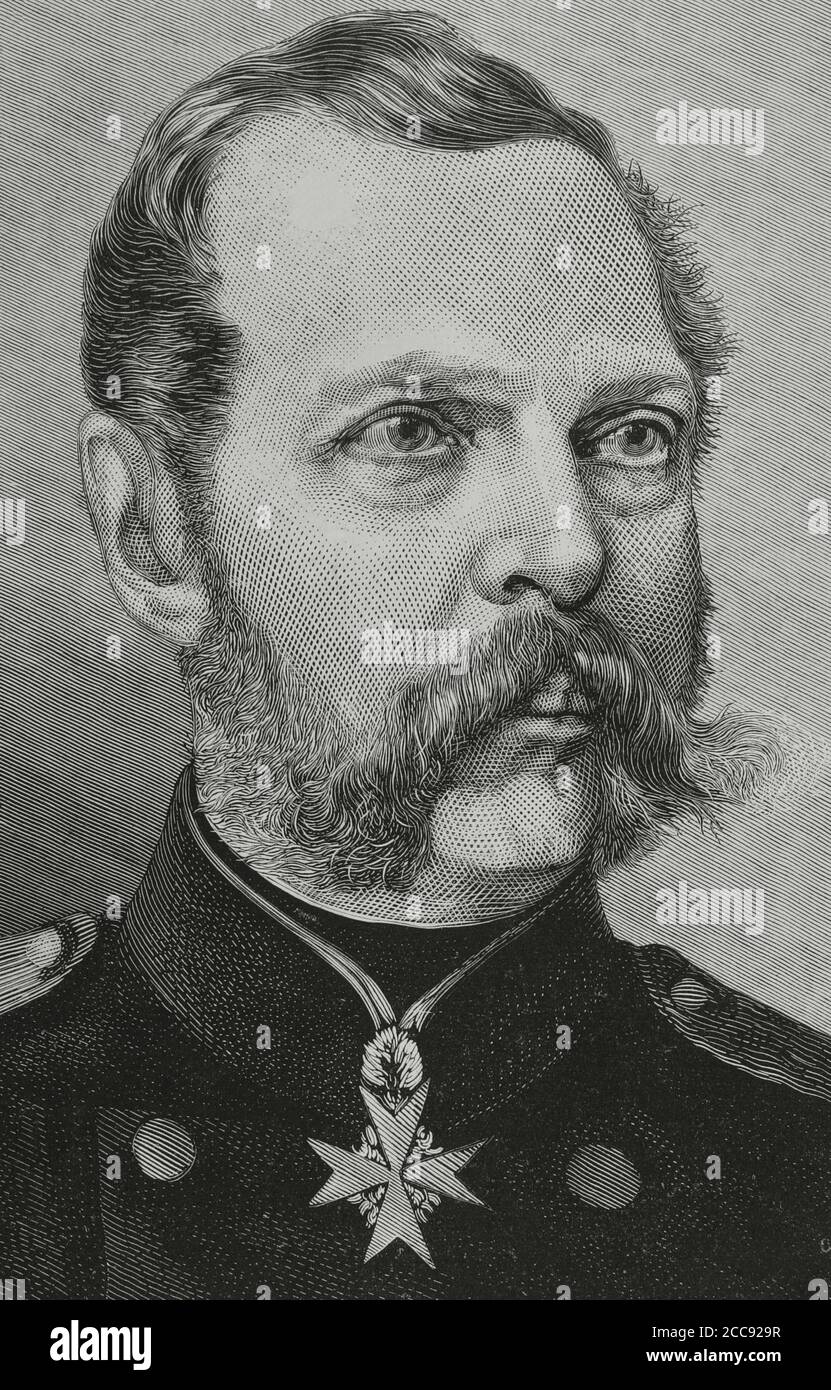Alexander II of Russia (1818-1881). Czar of the Russian Empire from 1855 to 1881. Portrait, detail. Engraving. La Ilustracion Española y Americana, 1881. Stock Photo